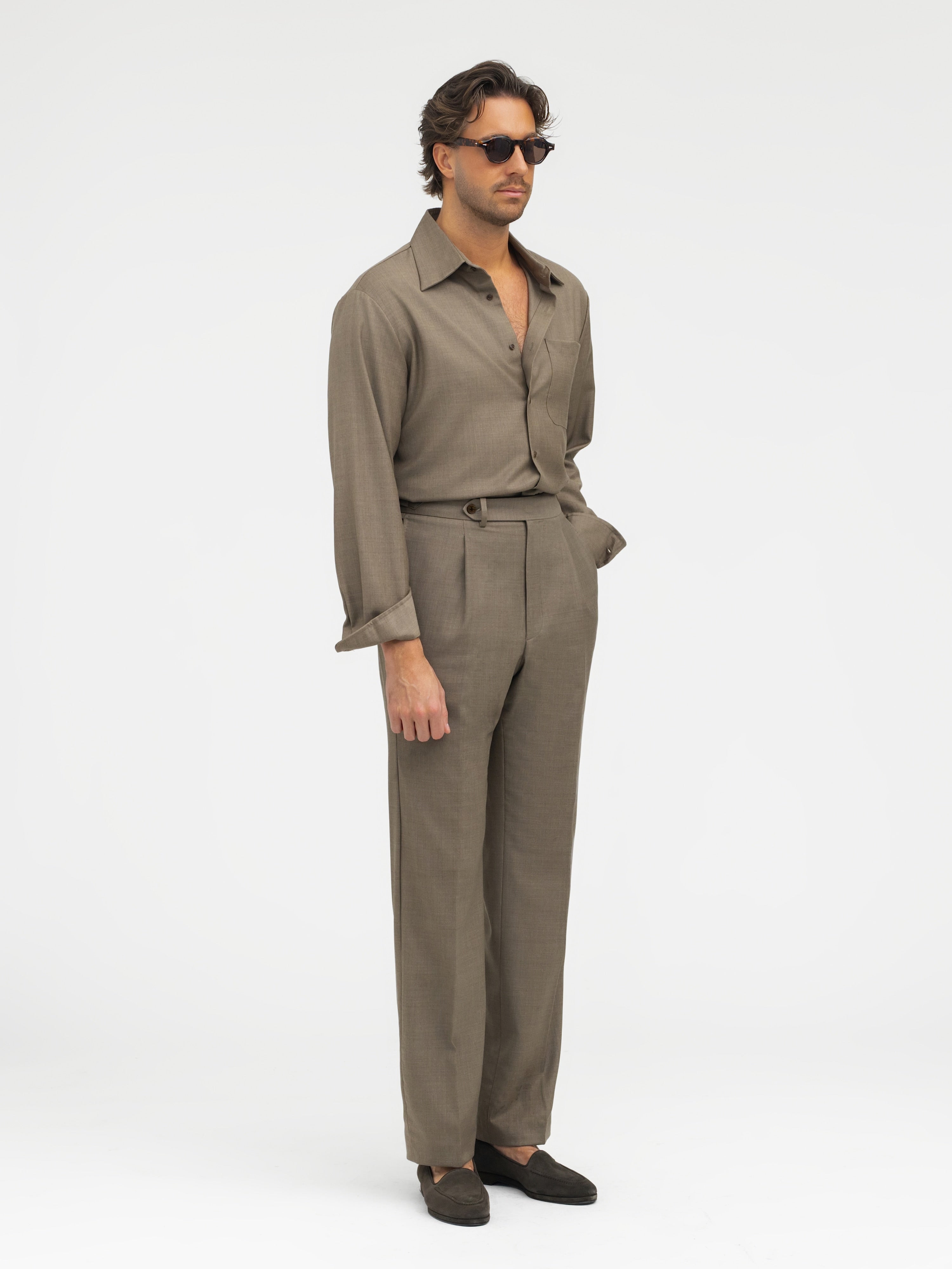 Taupe Wool Trousers (Wide Fit) - Grand Le Mar