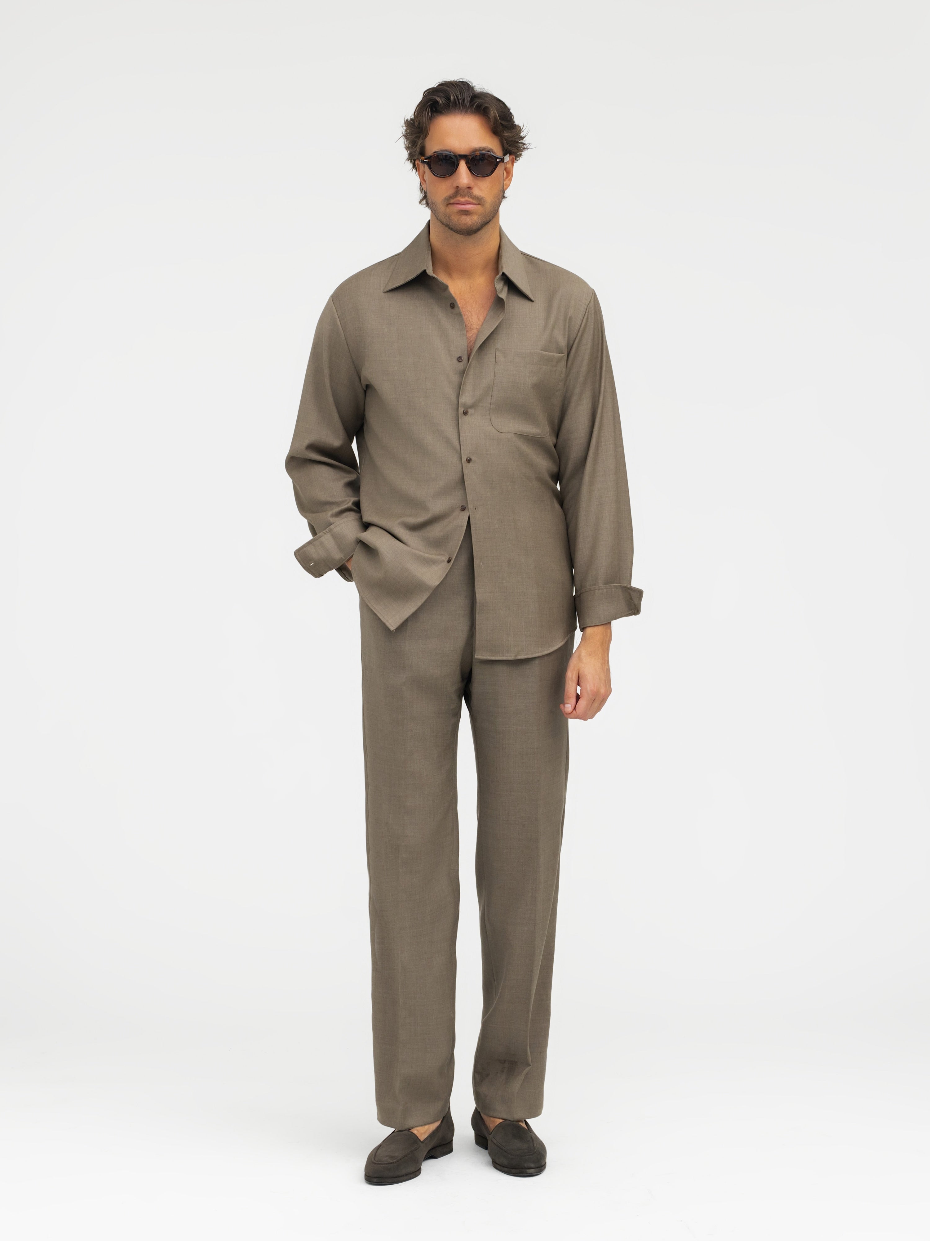 Taupe Wool Shirt - Grand Le Mar