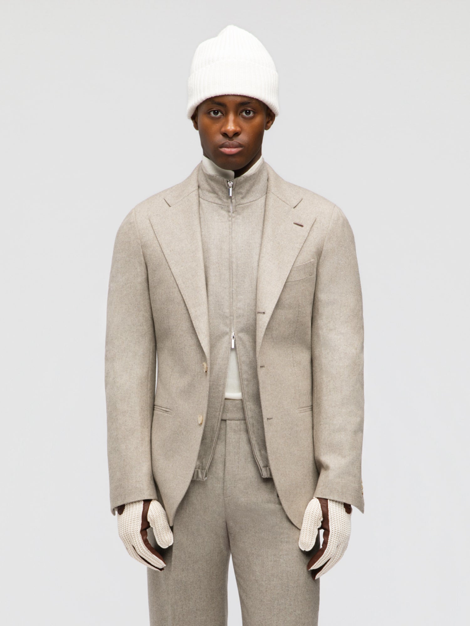 Taupe Flannel Wool Suit