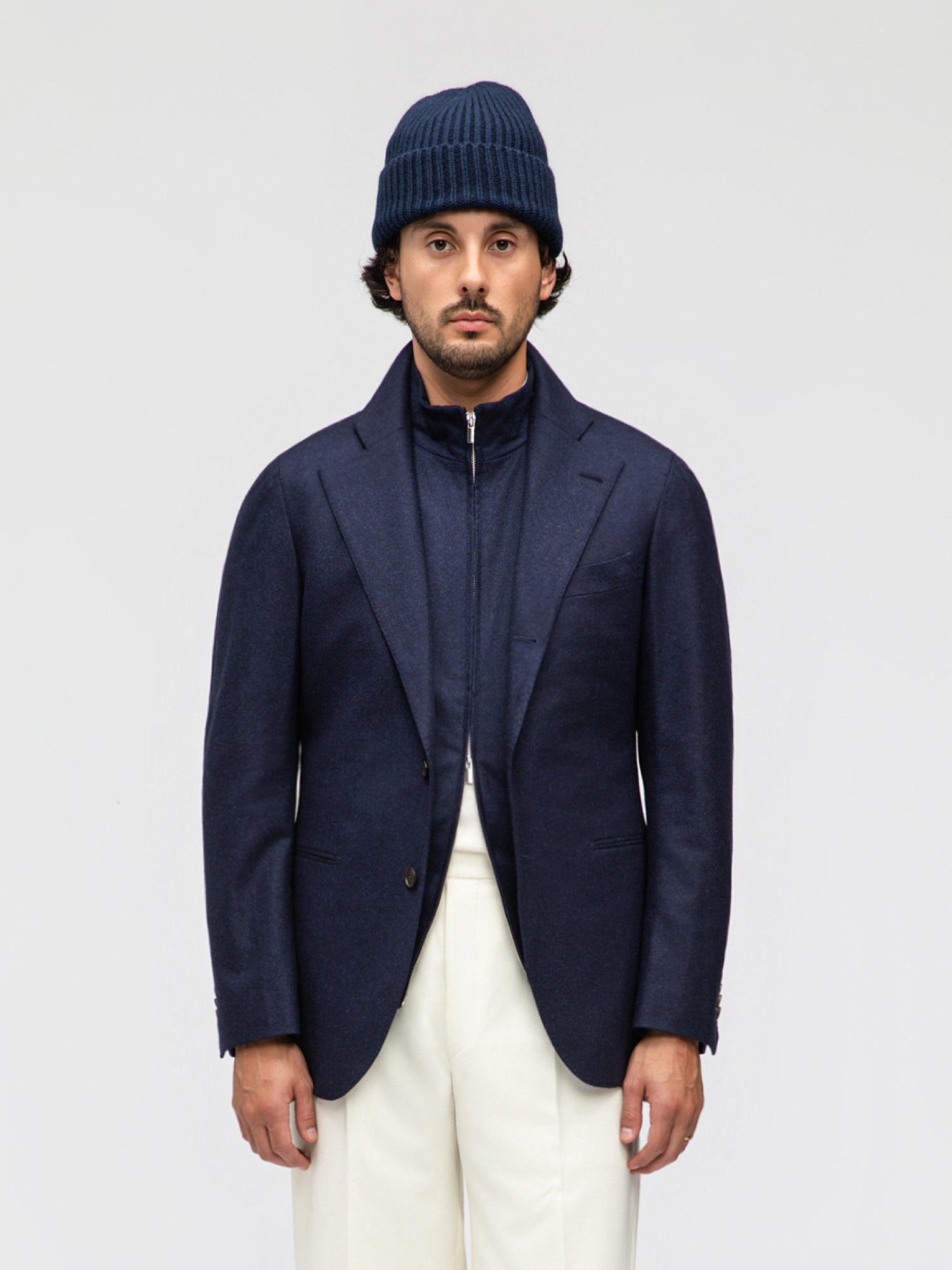Navy Flannel Wool Jacket (SB) - Grand Le Mar