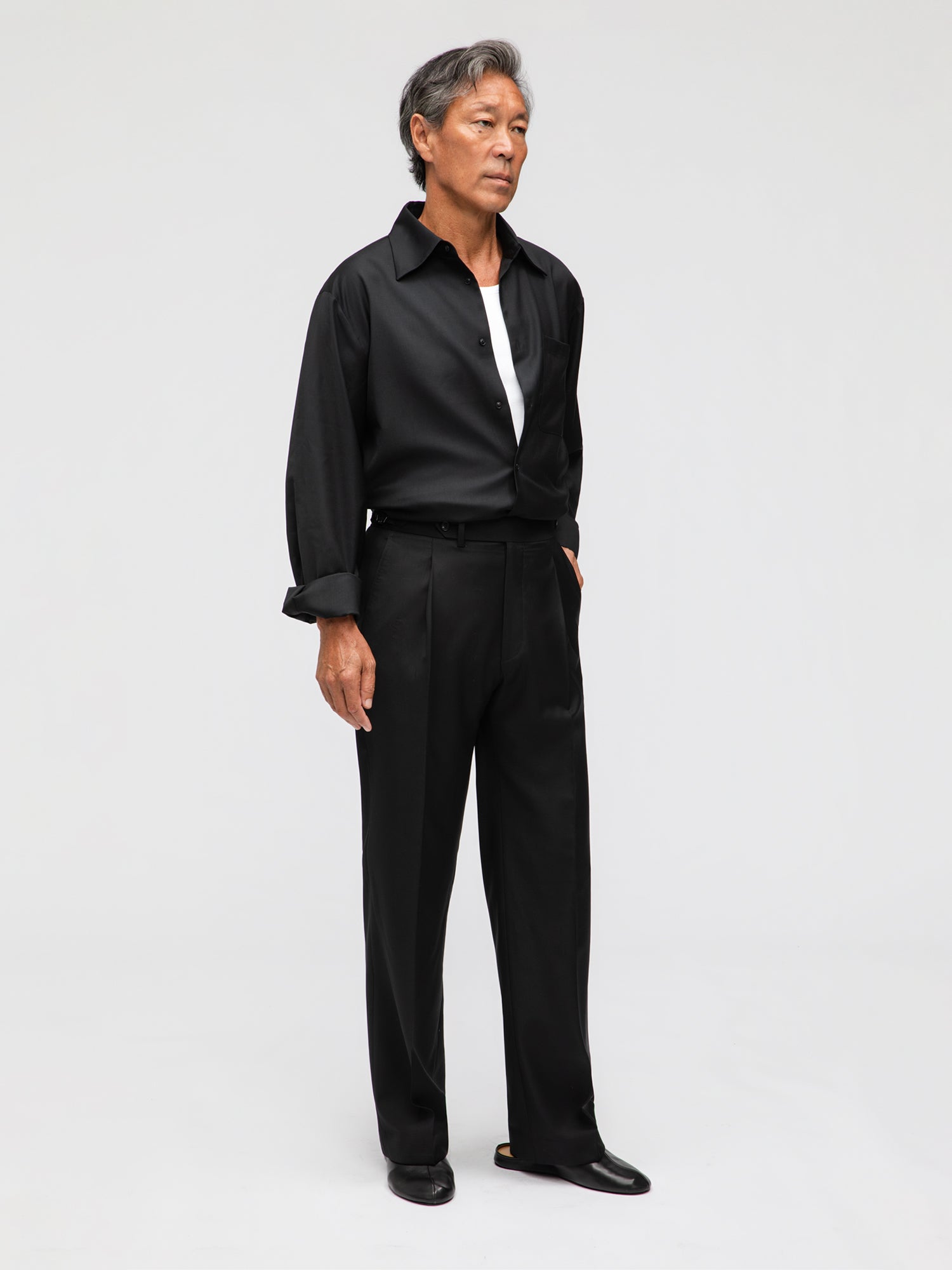 Black Wool Trousers (Wide Fit) - Grand Le Mar
