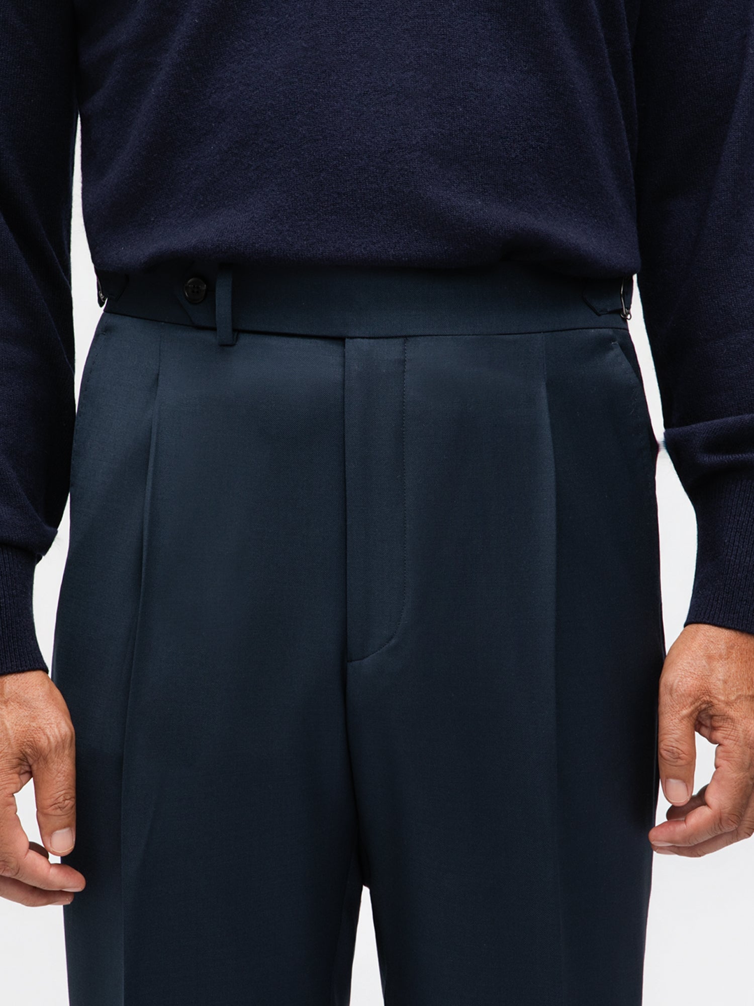 Navy Wool Trousers (Straight Fit) - Grand Le Mar