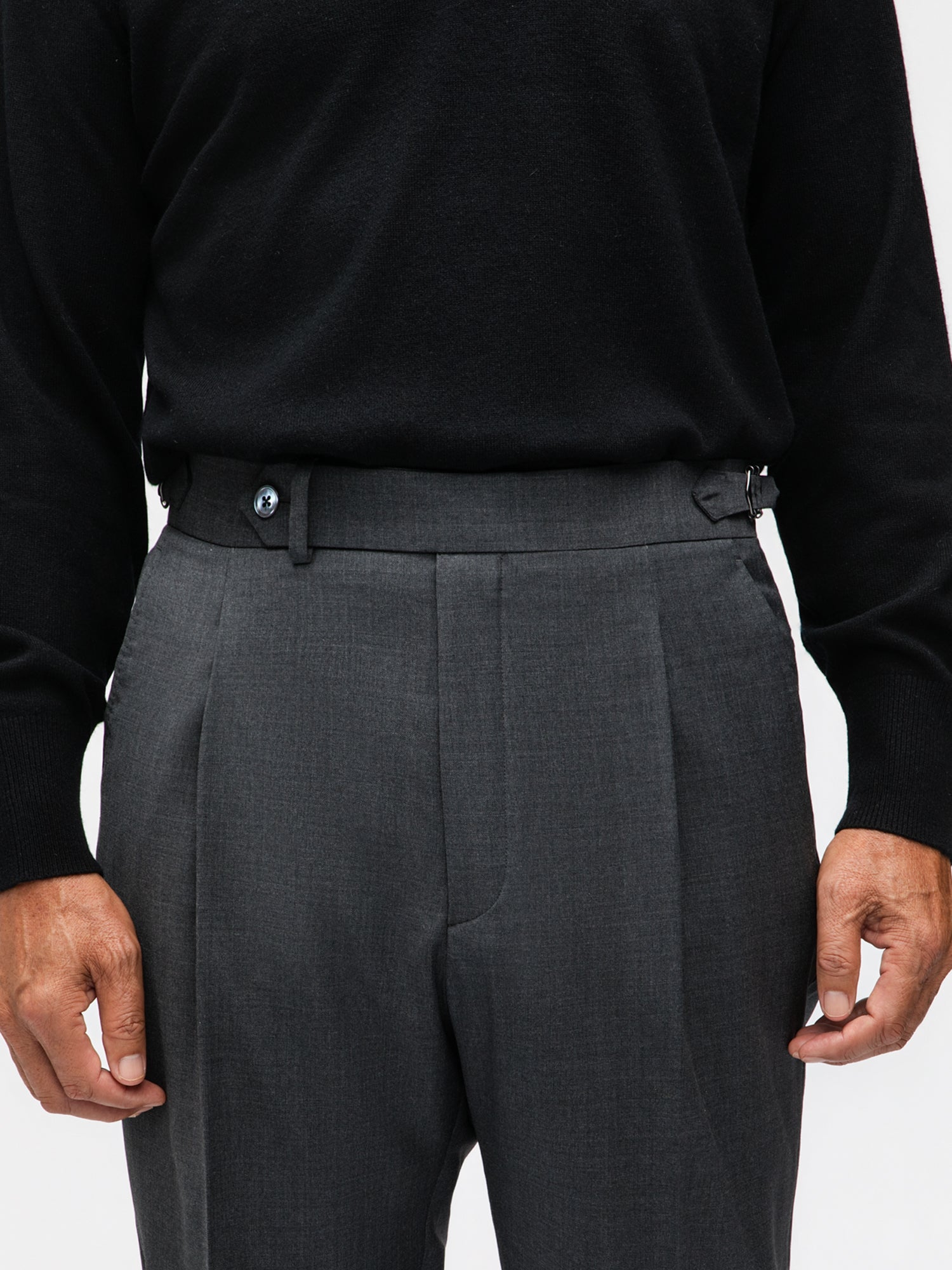 Dark Grey Wool Trousers (Straight Fit) - Grand Le Mar