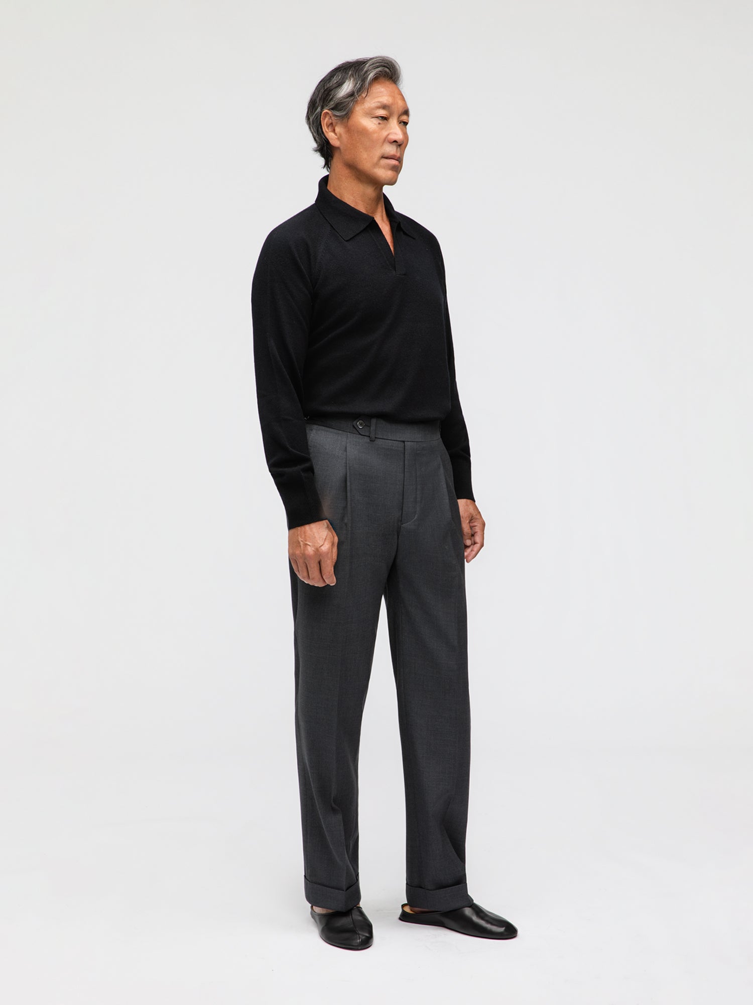 Dark Grey Wool Trousers (Straight Fit) - Grand Le Mar