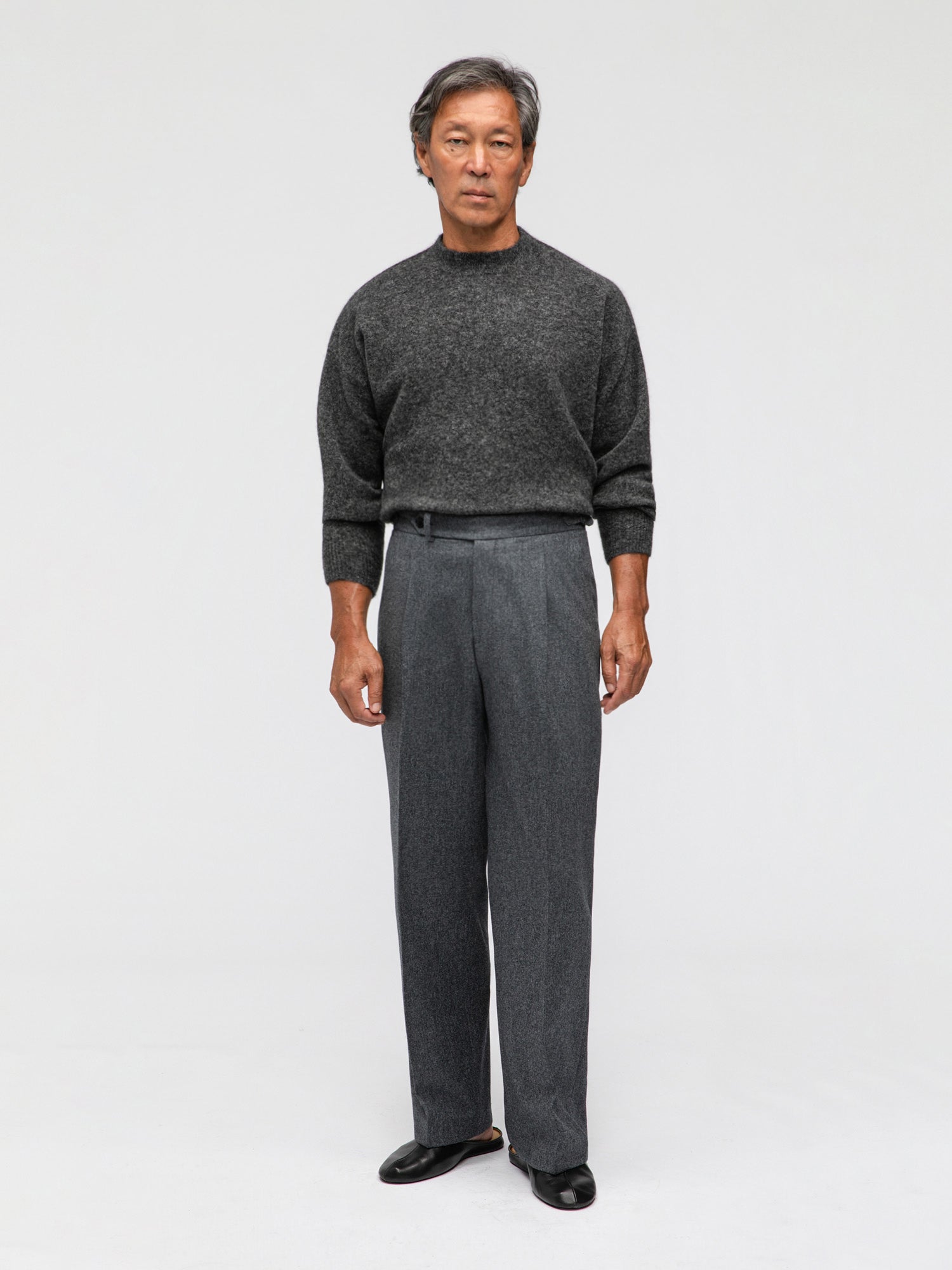 Mid Grey Flannel Wool Trousers (Wide Fit) - Grand Le Mar