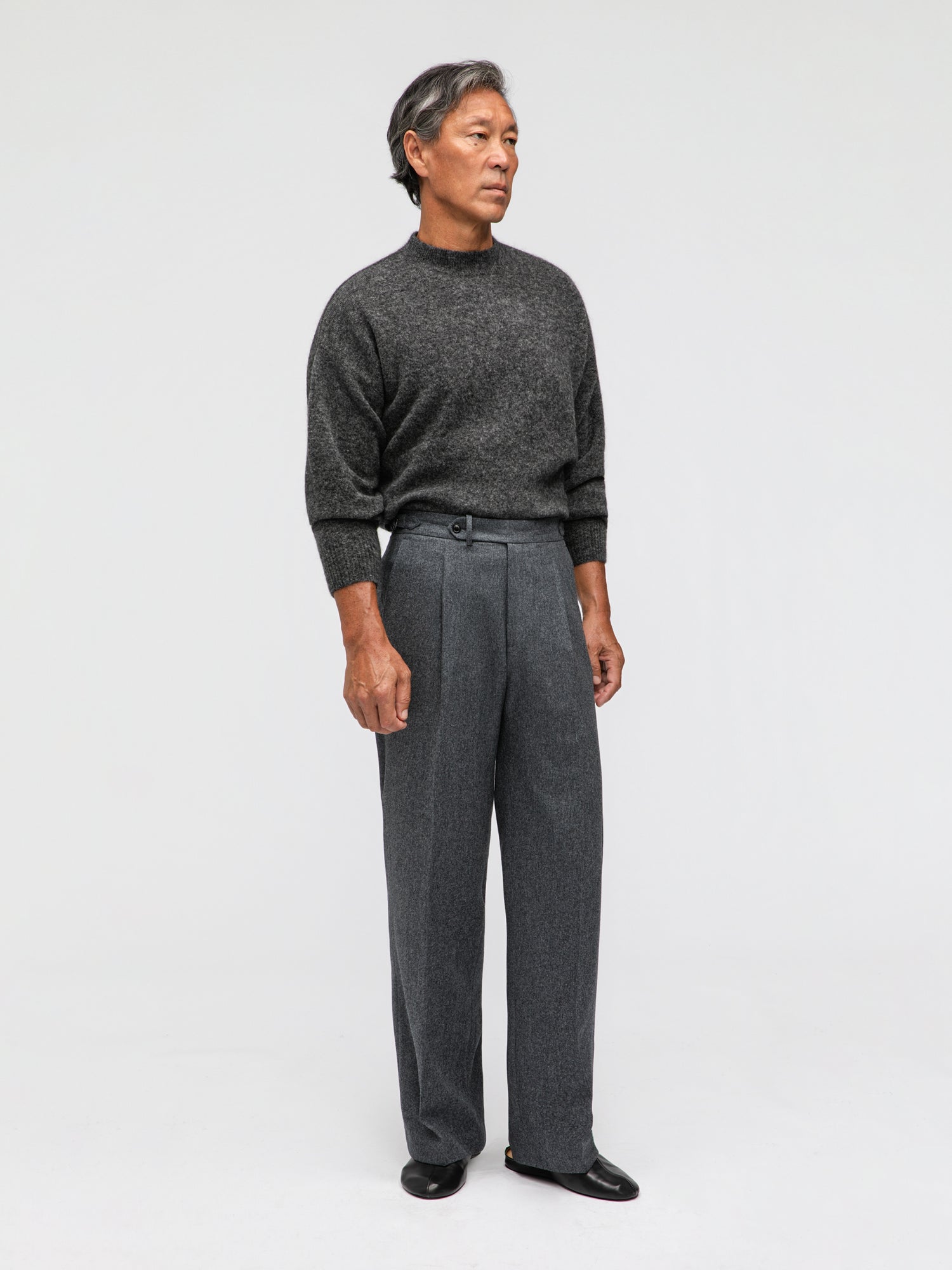 Mid Grey Flannel Wool Trousers (Wide Fit) - Grand Le Mar