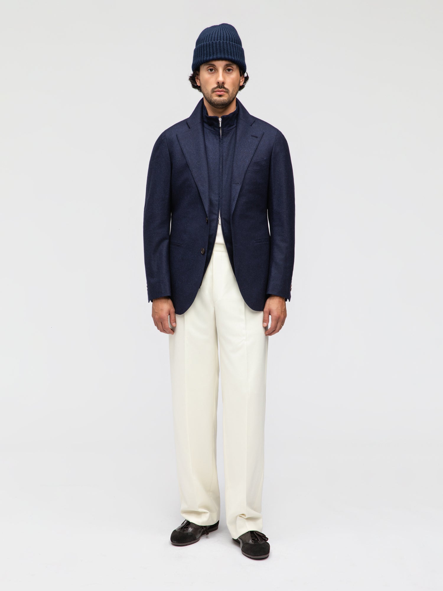 Navy Flannel Wool Jacket (SB) - Grand Le Mar