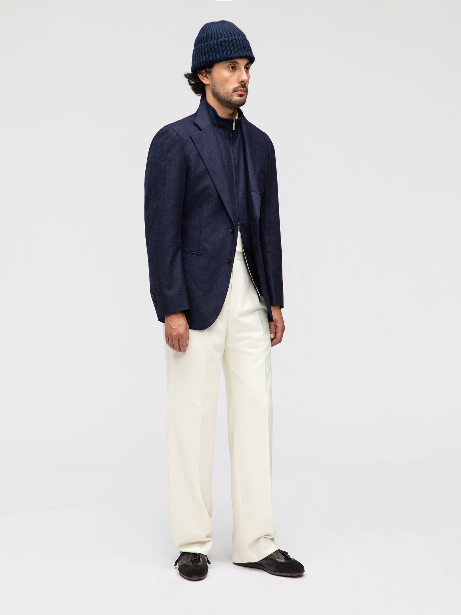 Navy Flannel Wool Jacket (SB) - Grand Le Mar