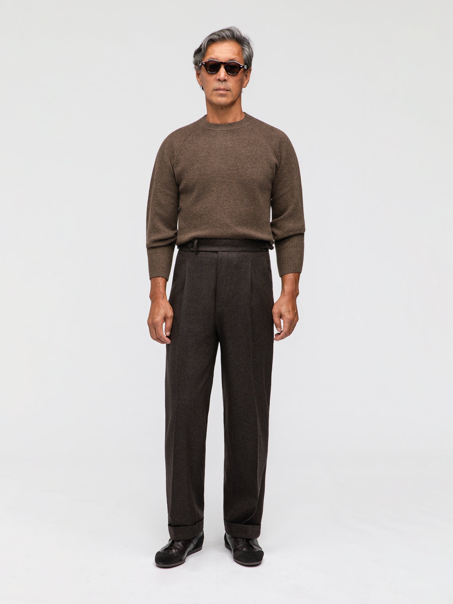 Brown Merino Wool Cashmere Crewneck - Grand Le Mar