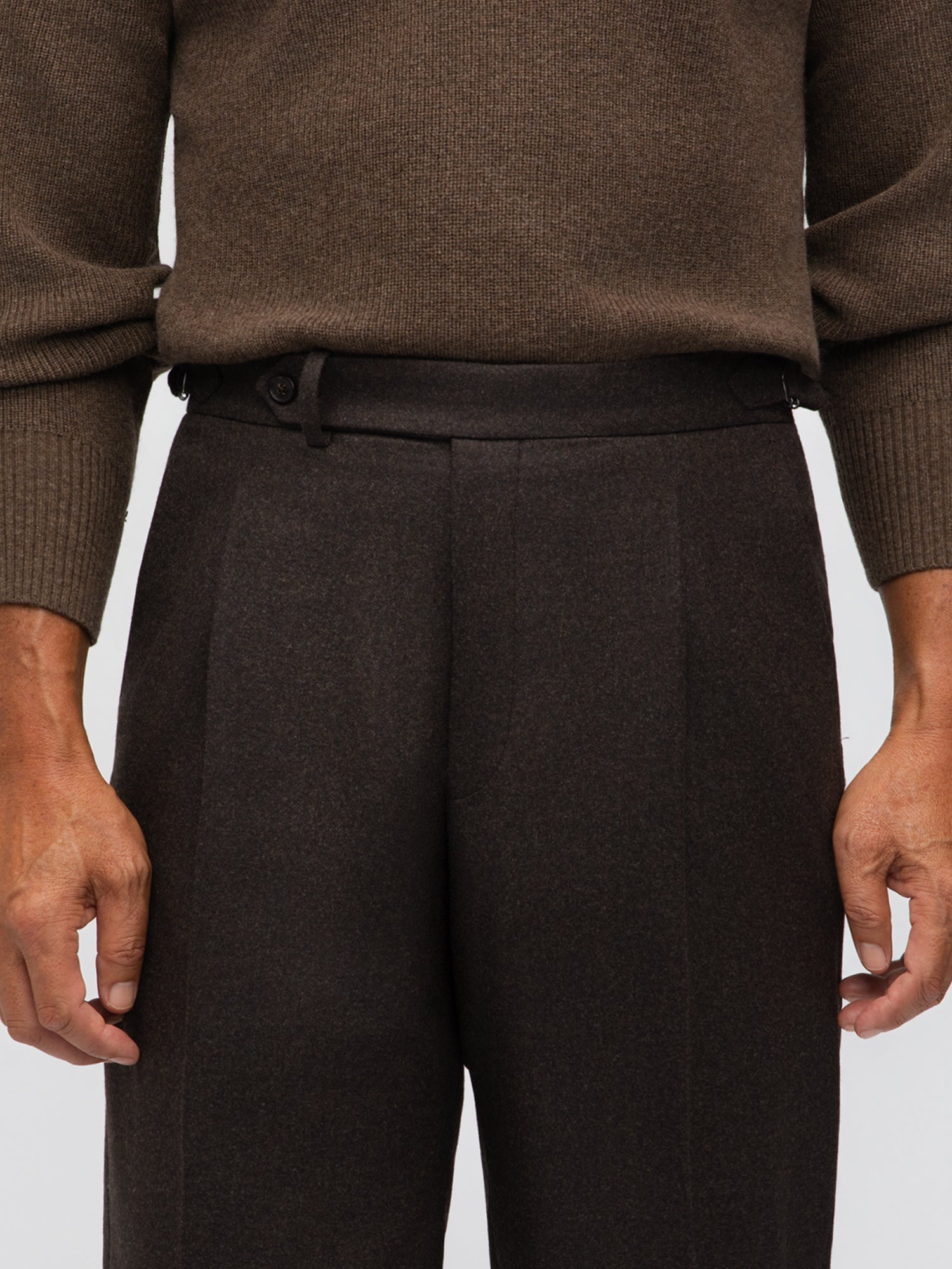 Brown Flannel Wool Trousers (Straight Fit) - Grand Le Mar