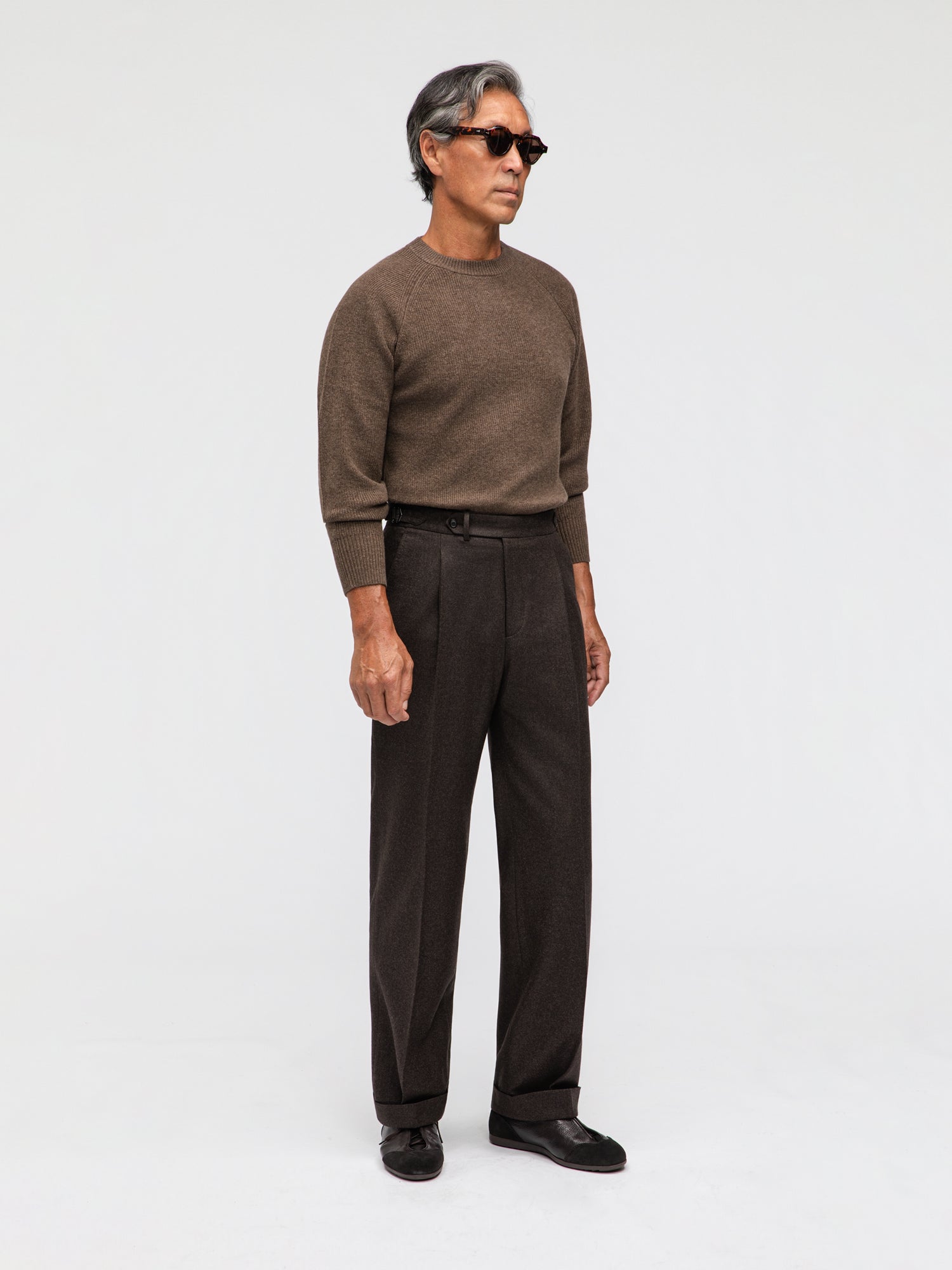 Brown Merino Wool Cashmere Crewneck - Grand Le Mar