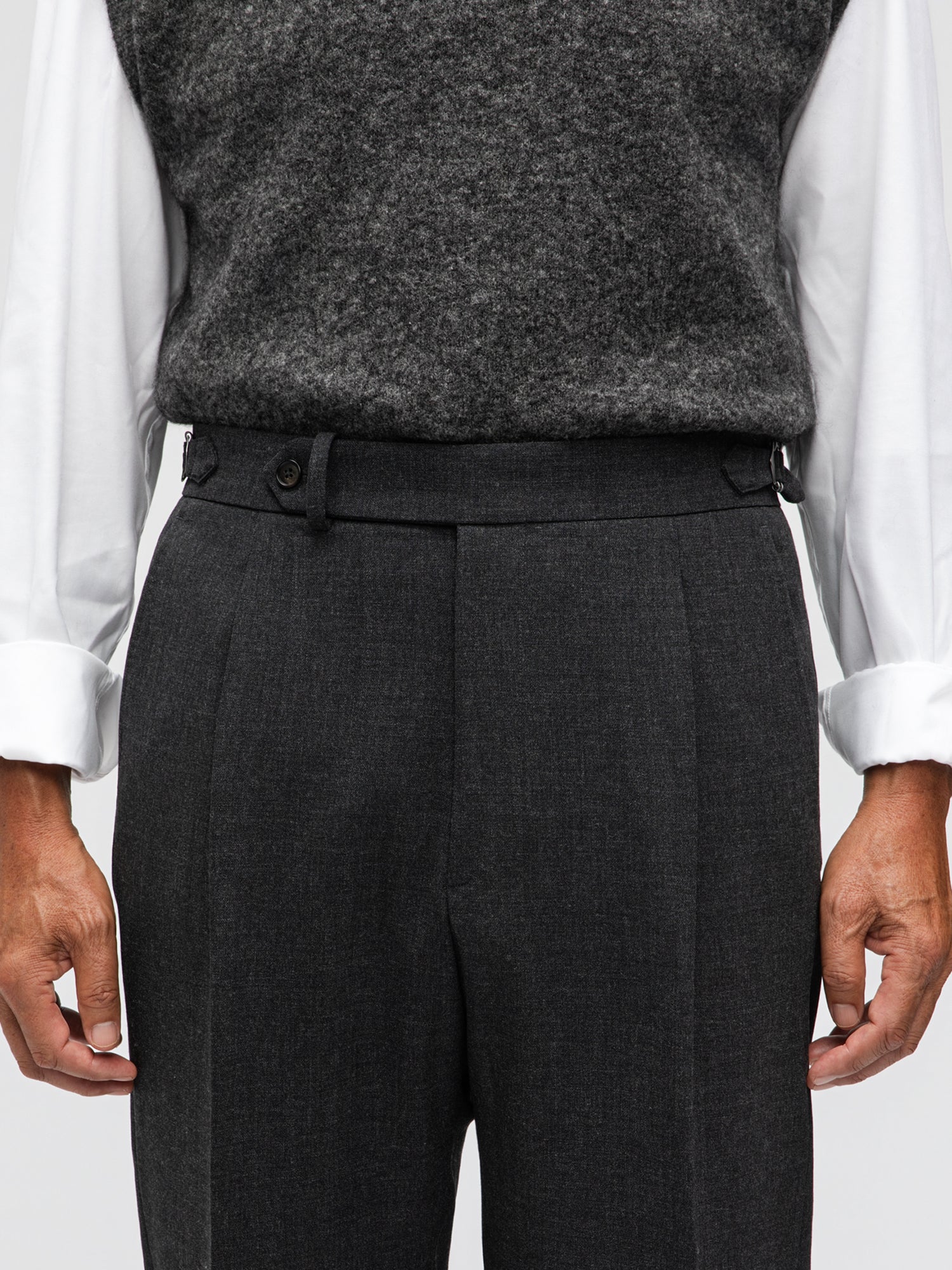 Charcoal Heavyweight High Twist Trousers (Wide Fit)