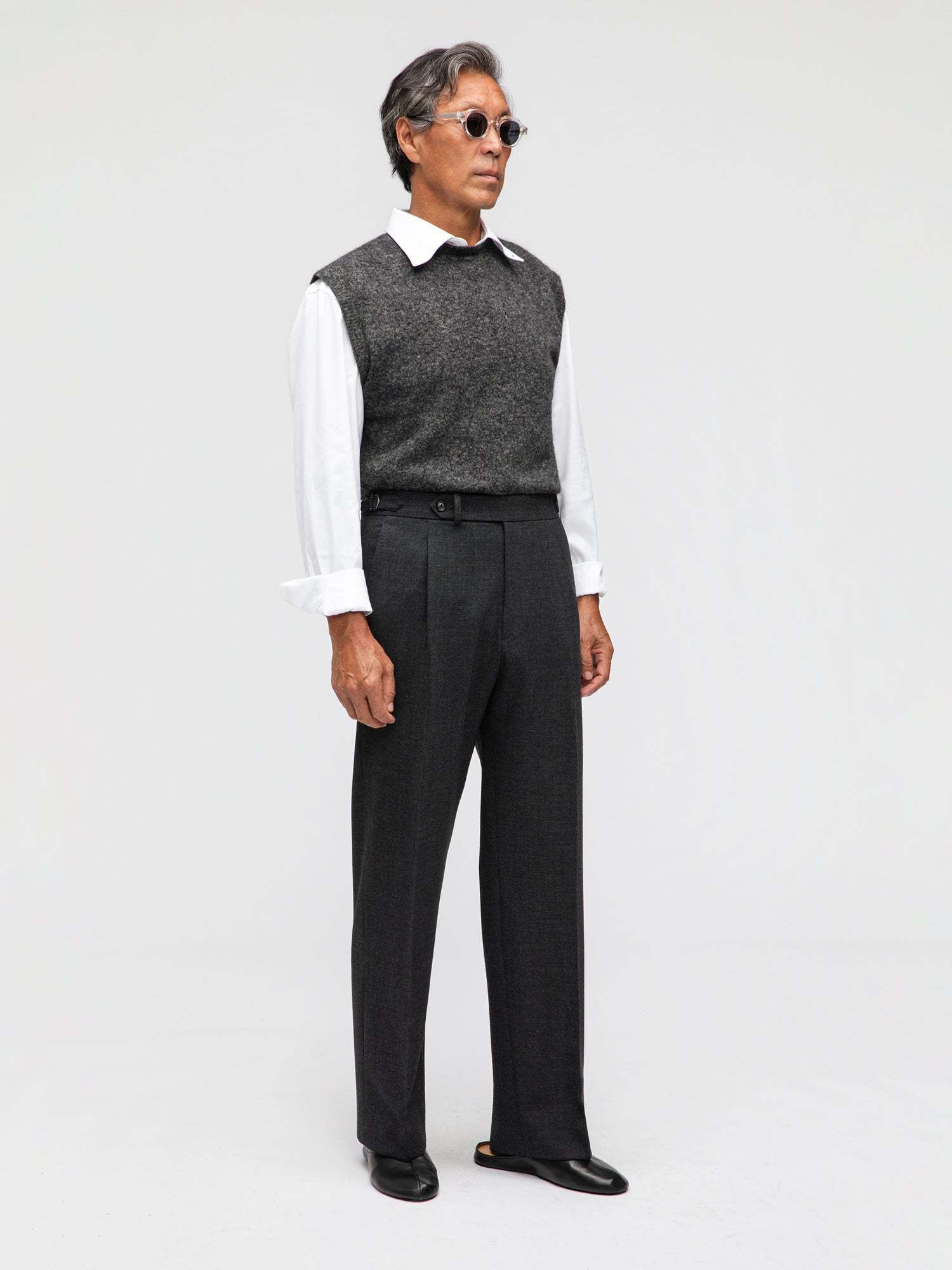 Charcoal Heavyweight High Twist Trousers (Wide Fit)