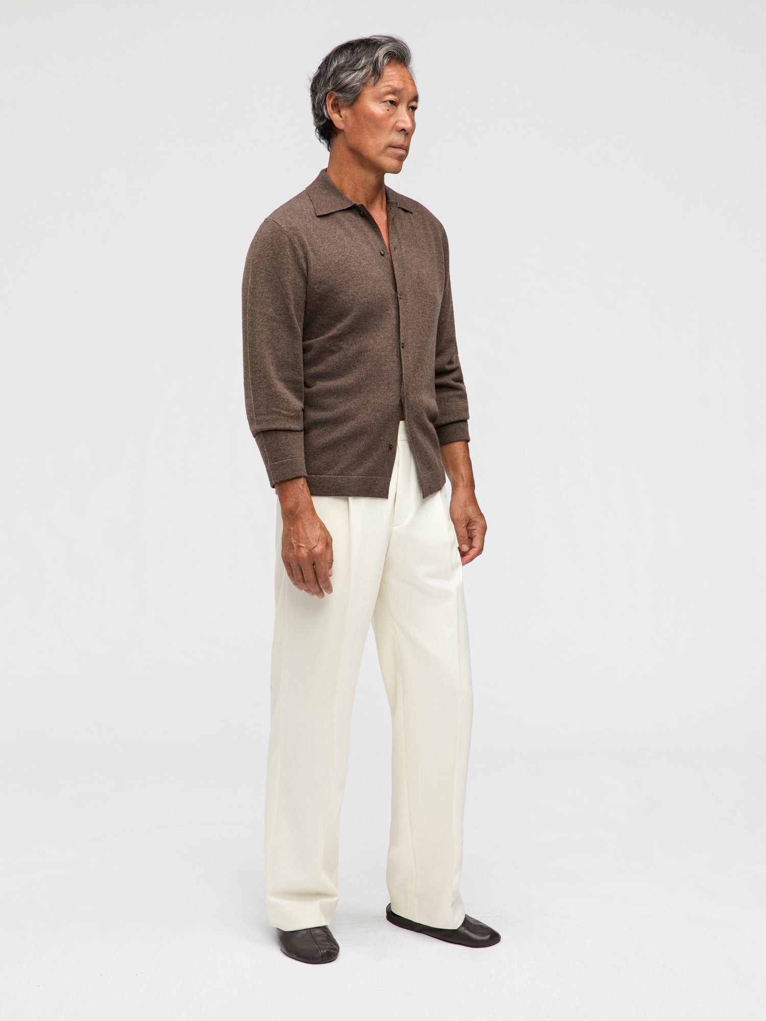 Brown Merino Wool Cashmere Cardigan - Grand Le Mar