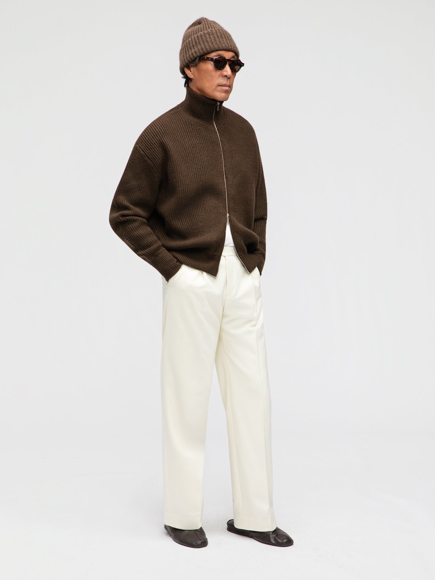 Brown Wool Full Zip - Grand Le Mar