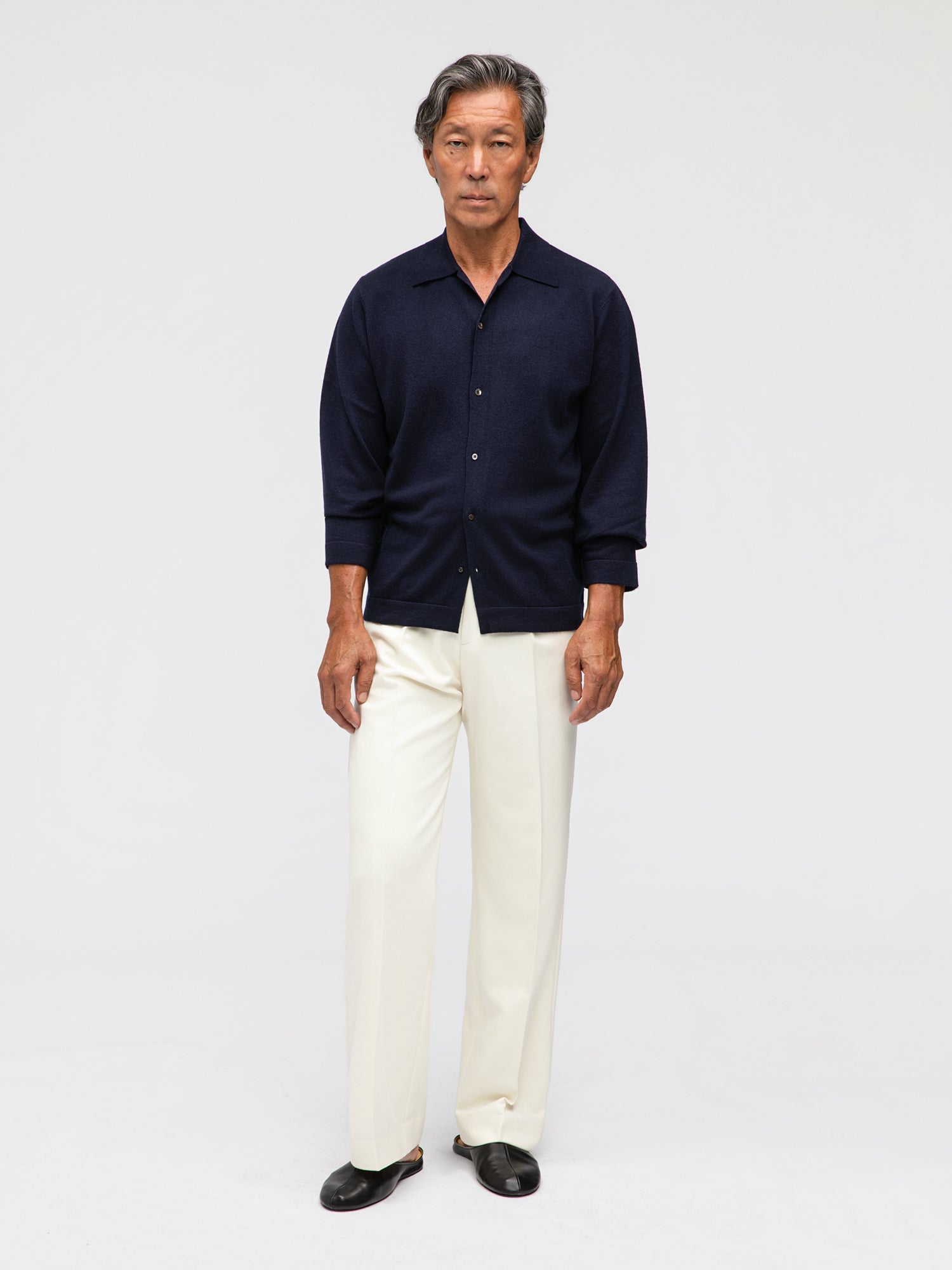 Navy Merino Wool Cashmere Cardigan - Grand Le Mar