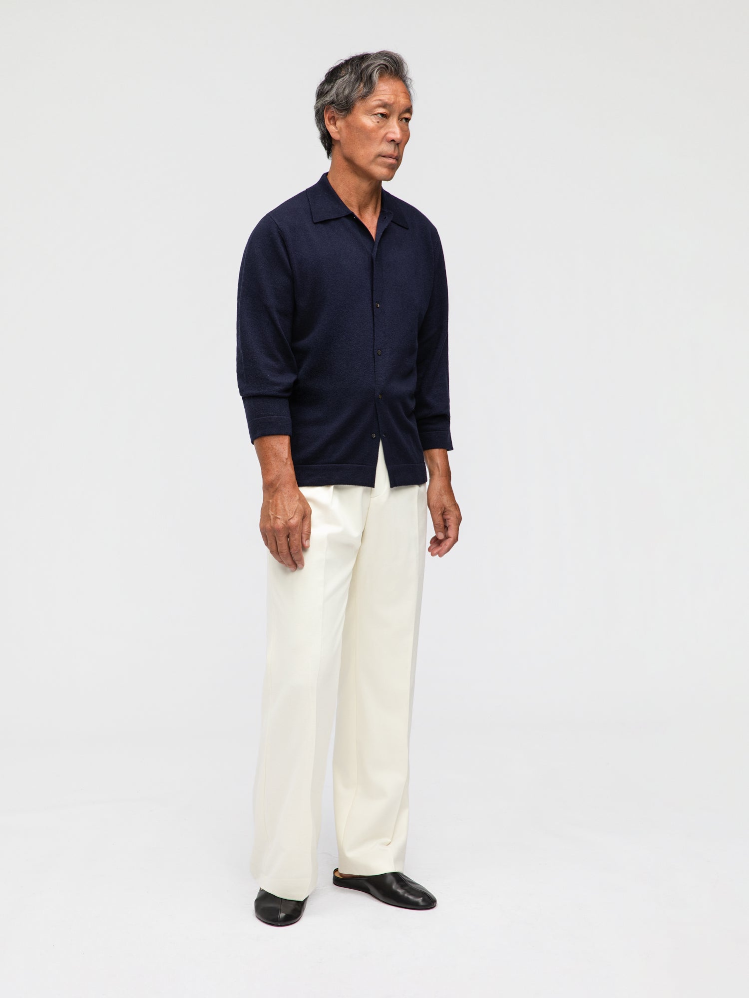 Navy Merino Wool Cashmere Cardigan - Grand Le Mar