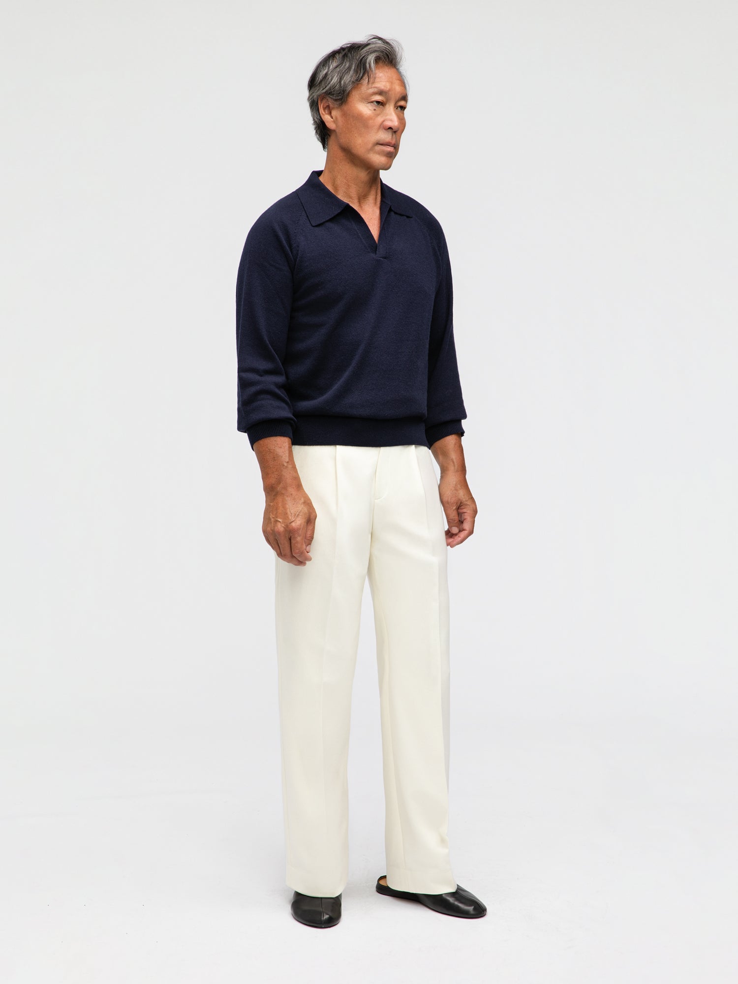 Navy Merino Wool Cashmere Polo - Grand Le Mar