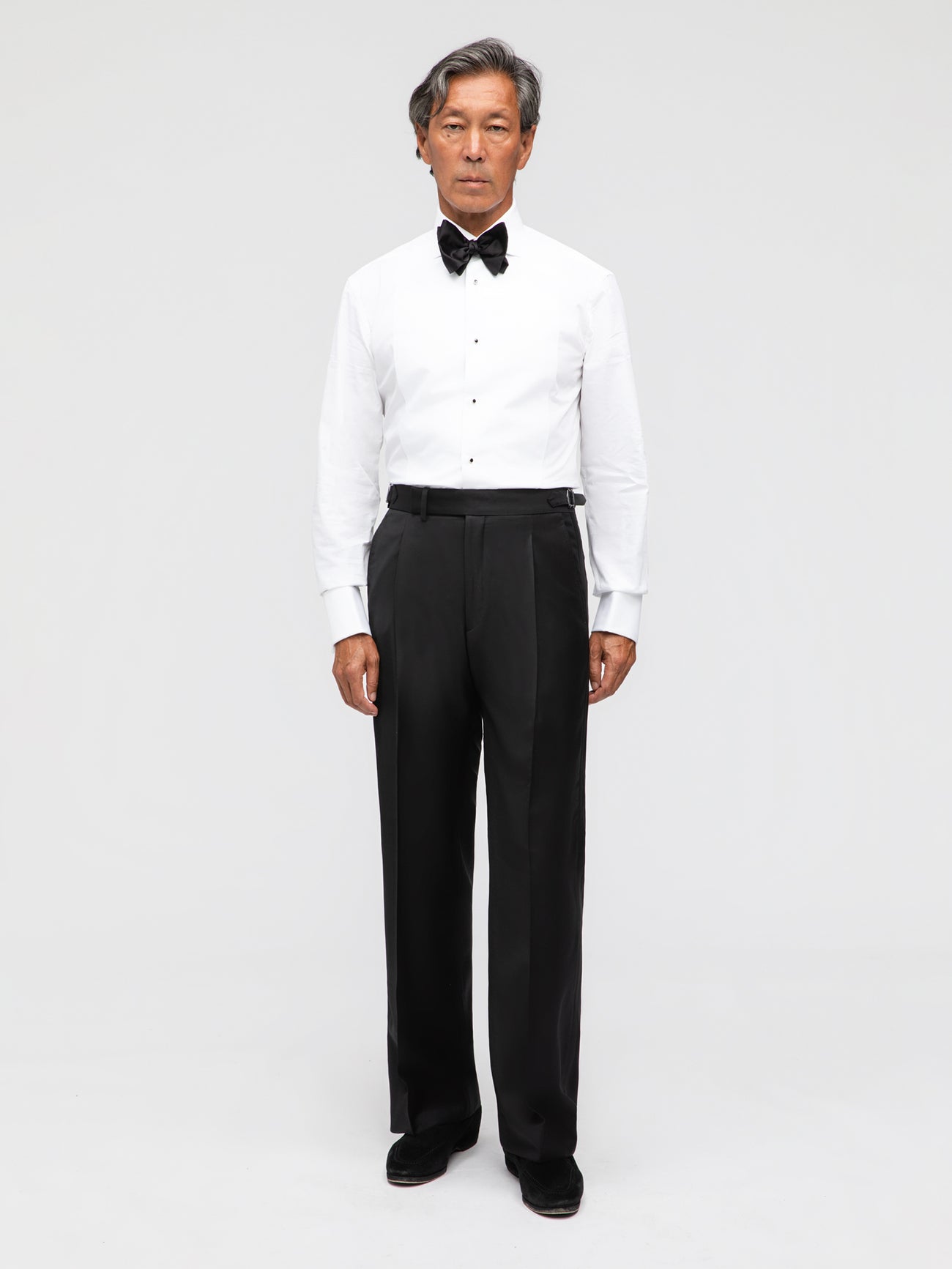 Black Wool Tuxedo Trousers (Wide Fit) - Grand Le Mar