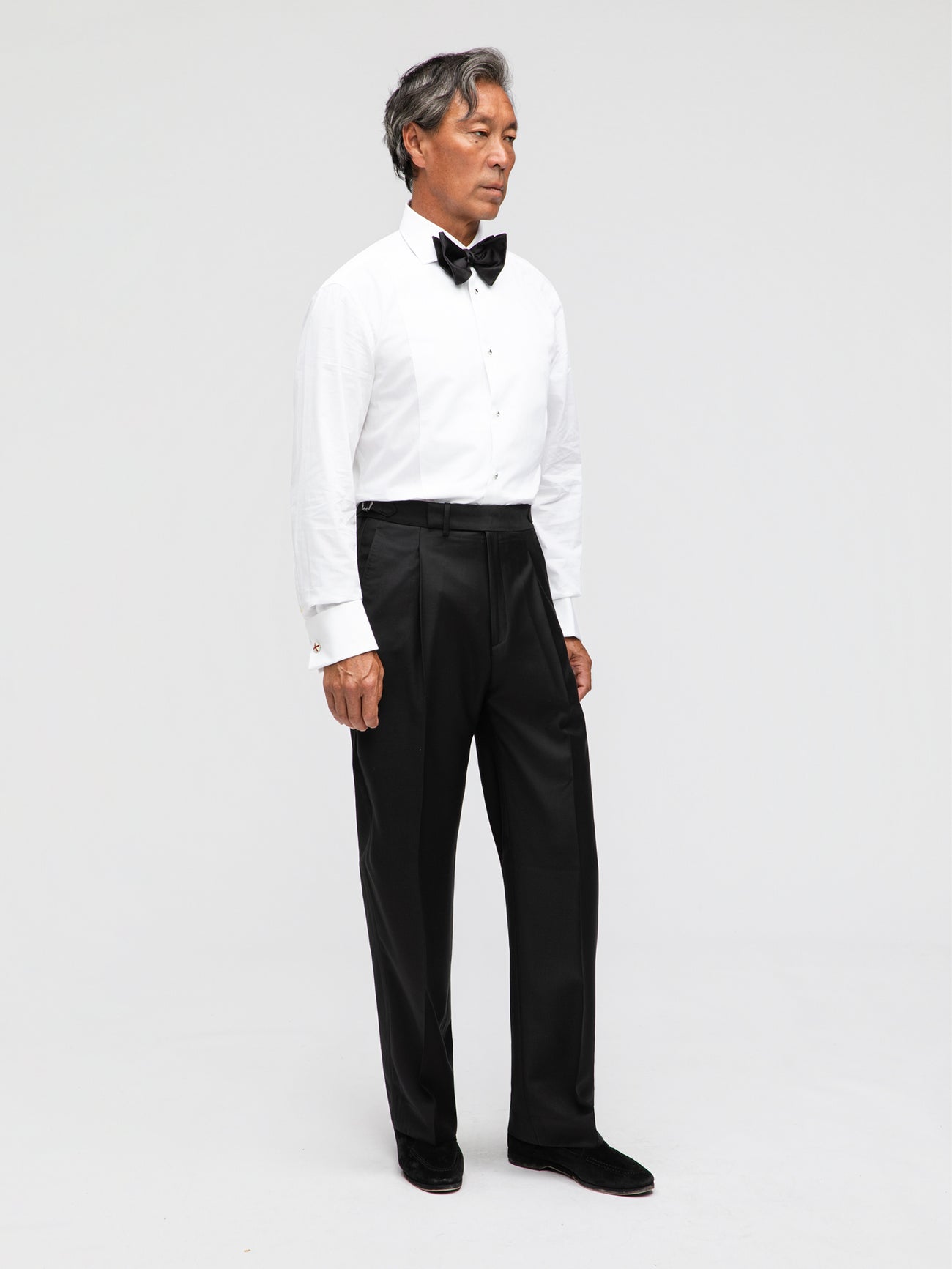 Black Wool Tuxedo Trousers (Wide Fit) - Grand Le Mar