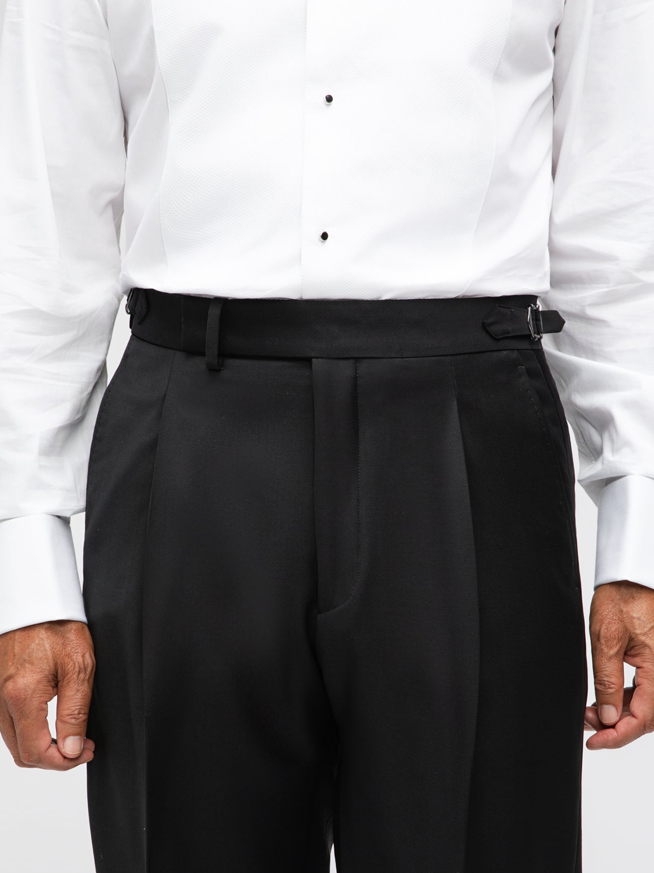 Black Wool Tuxedo Trousers (Wide Fit) - Grand Le Mar