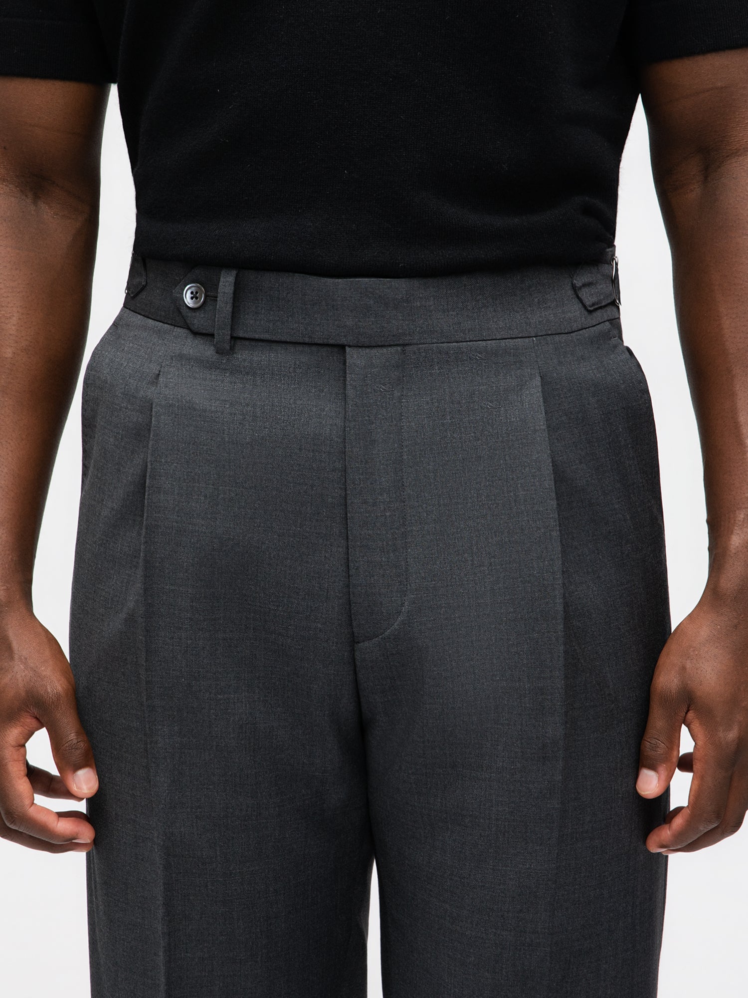 Dark Grey Wool Trousers (Wide Fit)