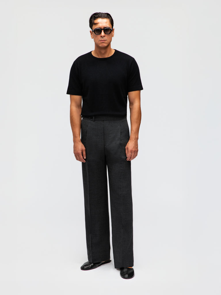 Grand Le Mar - Charcoal High Twist Wool Trousers (Wide Fit