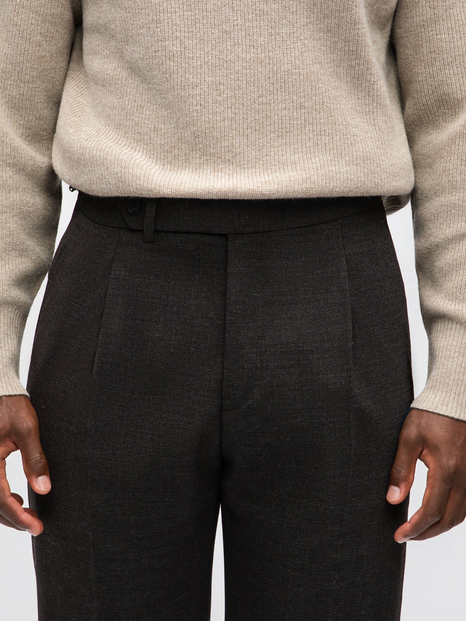 Dark Brown Heavyweight High Twist Trousers (Wide Fit)