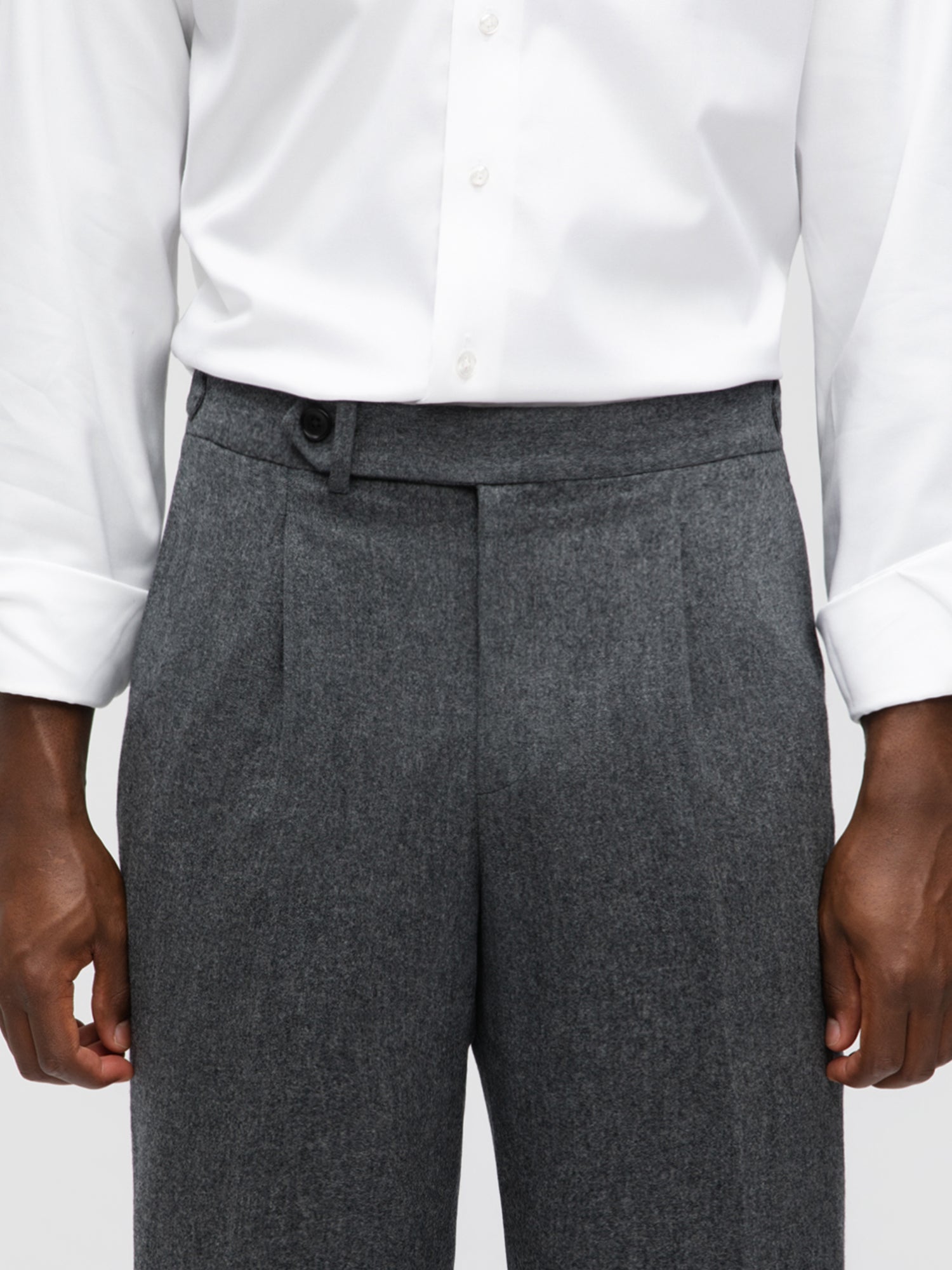 Mid Grey Flannel Wool Trousers (Straight Fit) - Grand Le Mar