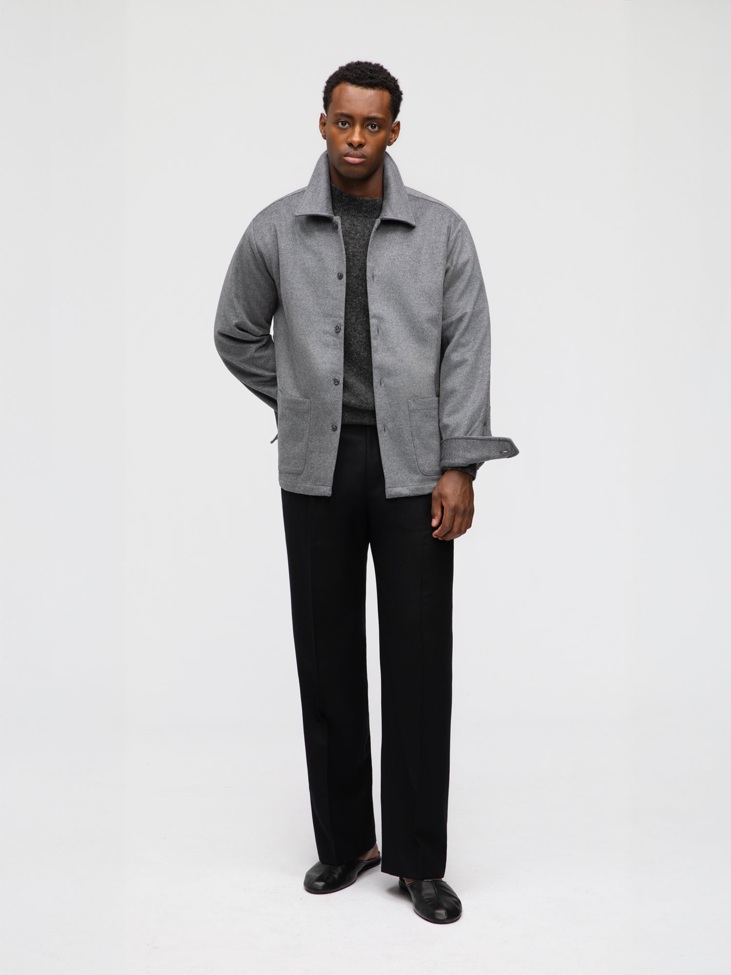 Grey Cashmere Wool Shirt Jacket - Grand Le Mar