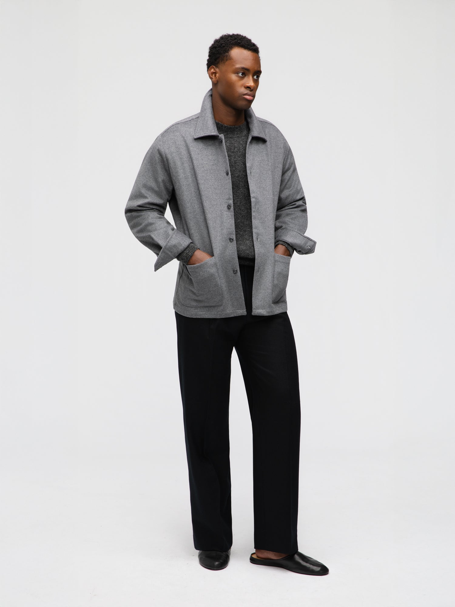 Grey Cashmere Wool Shirt Jacket - Grand Le Mar