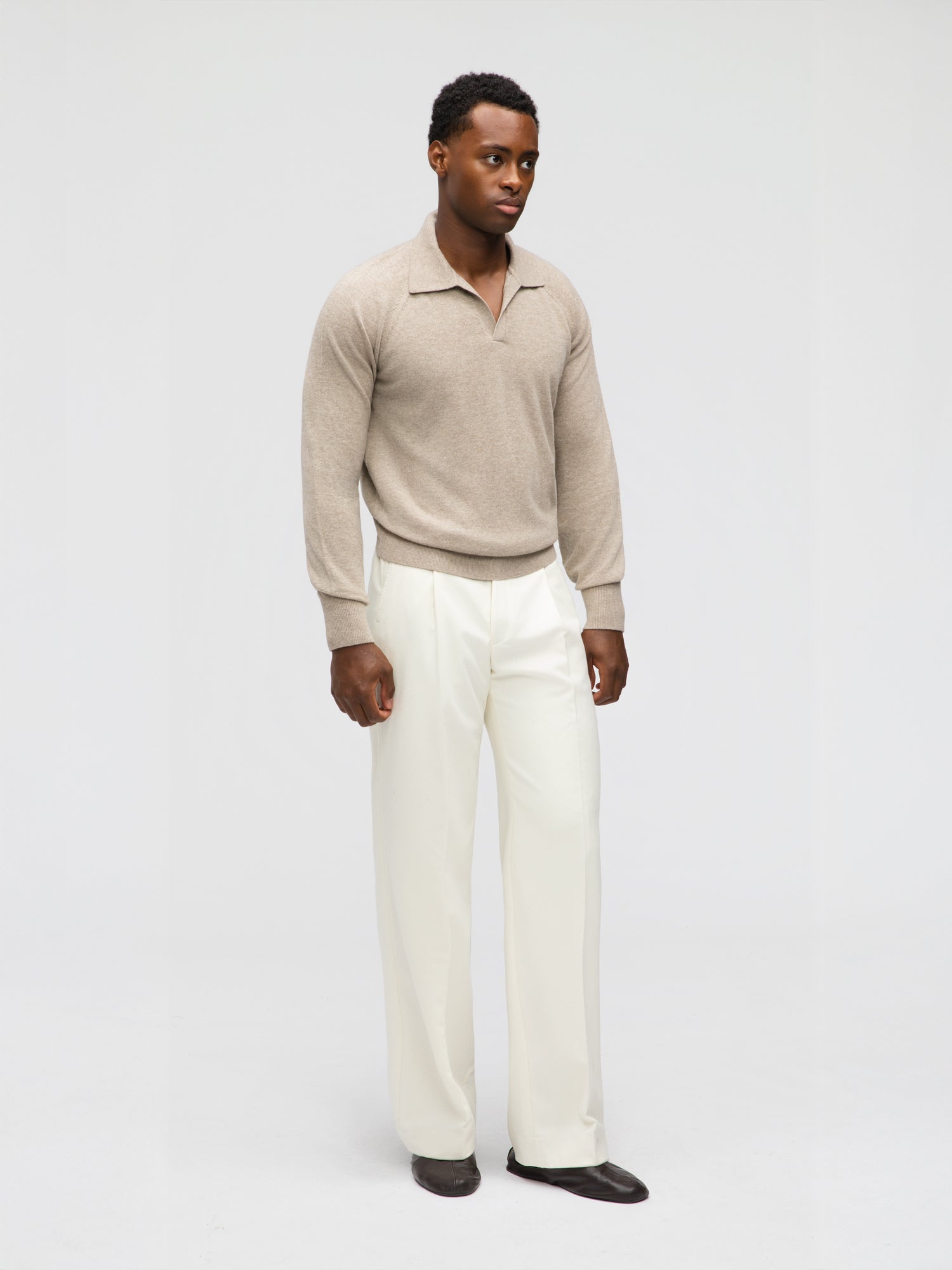 Taupe Merino Wool Cashmere Polo - Grand Le Mar