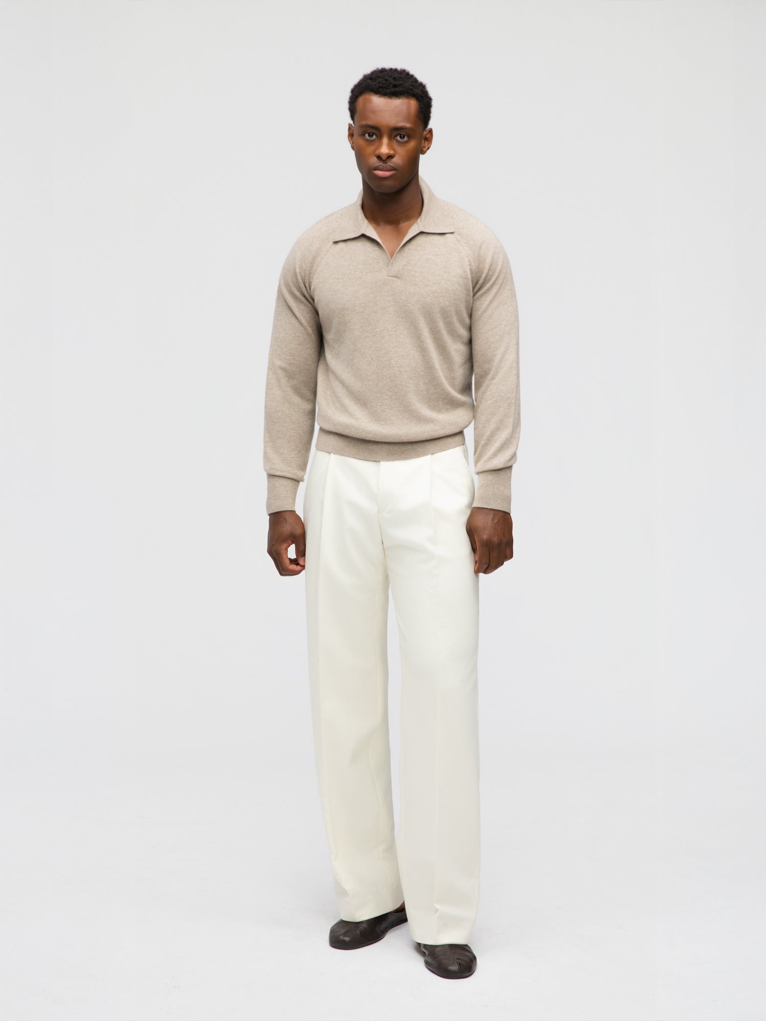 Taupe Merino Wool Cashmere Polo - Grand Le Mar