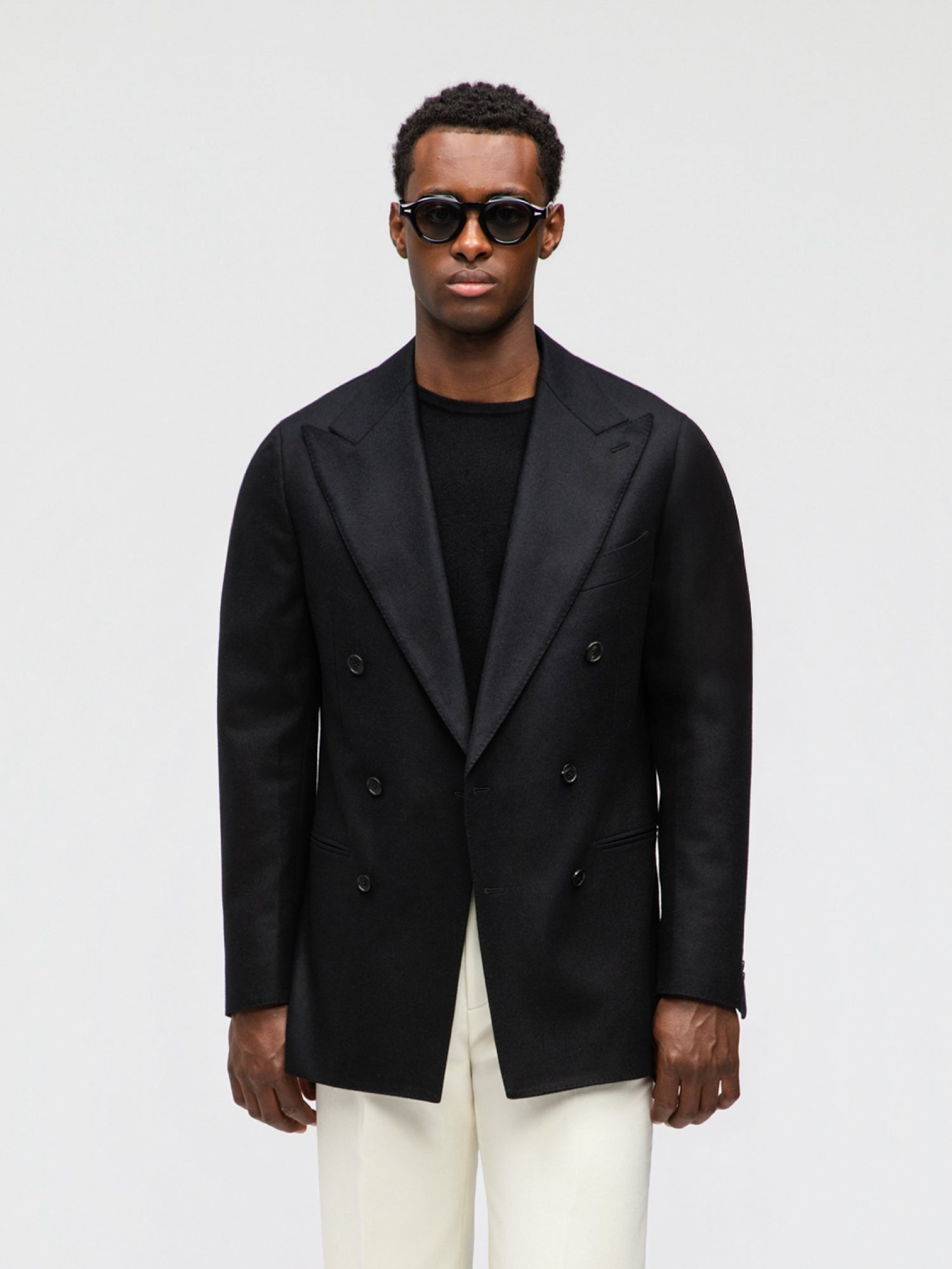 Black Flannel Wool Jacket (DB) - Grand Le Mar