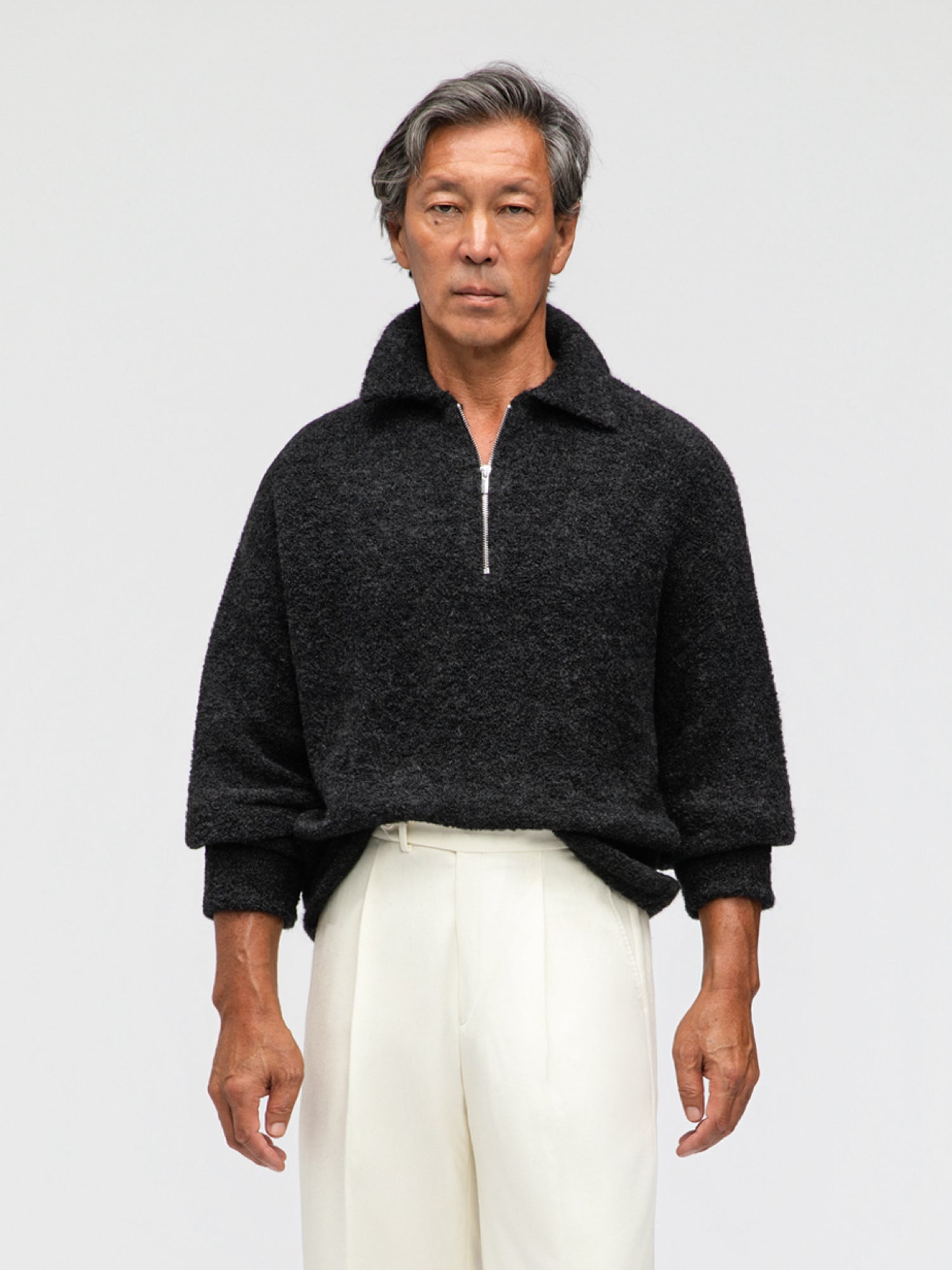 Charcoal Bouclé Half Zip - Grand Le Mar