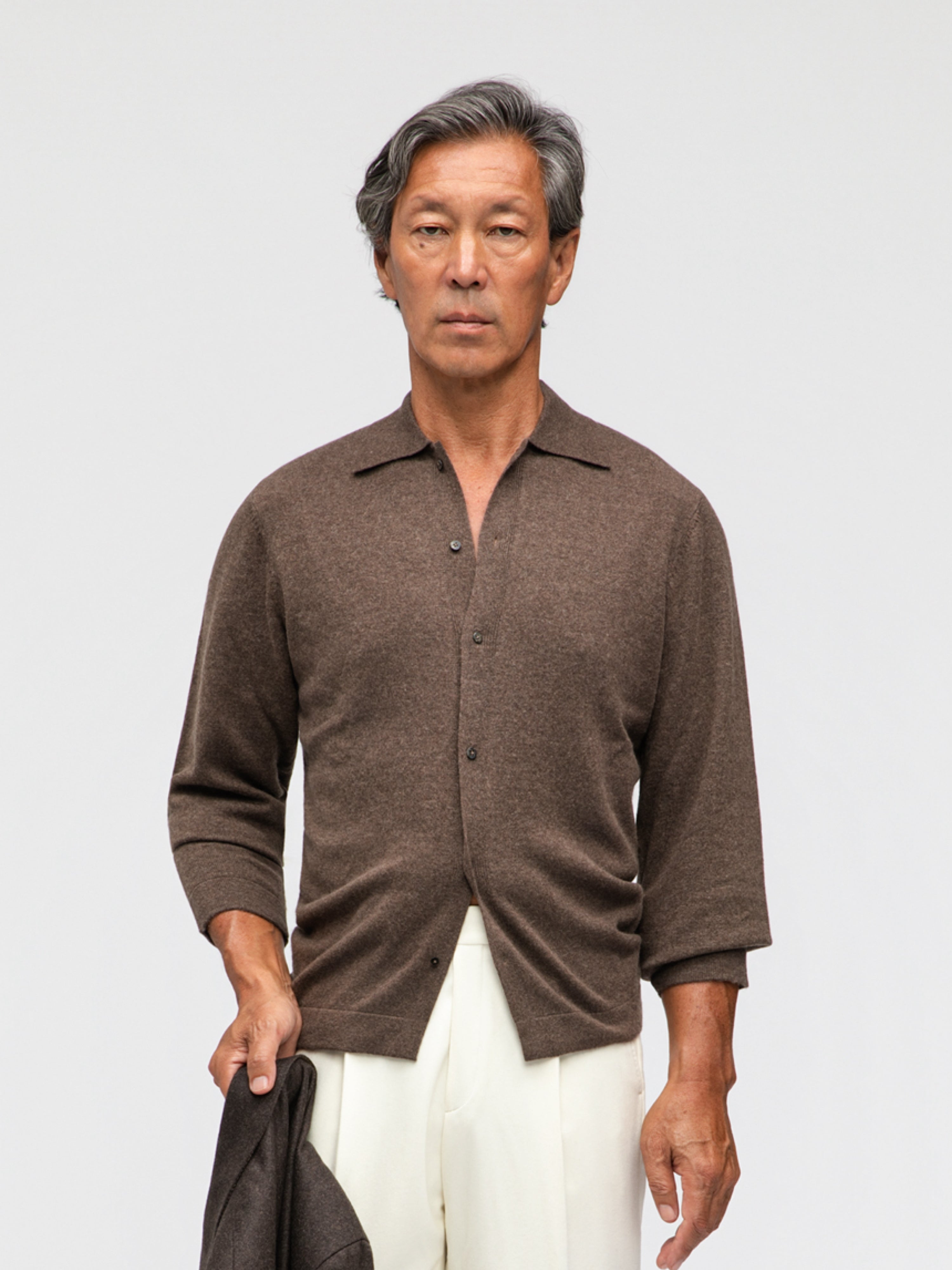 Brown Merino Wool Cashmere Cardigan - Grand Le Mar