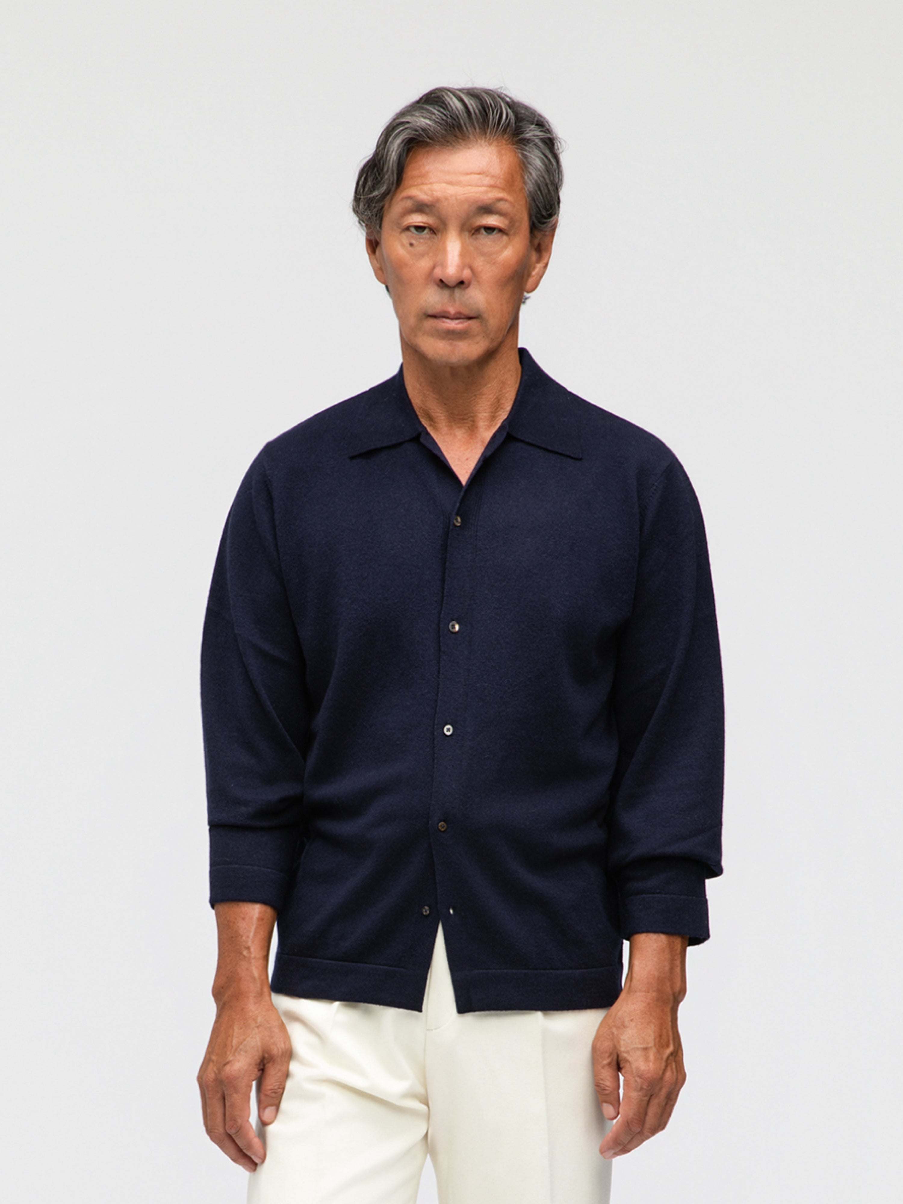 Navy Merino Wool Cashmere Cardigan - Grand Le Mar