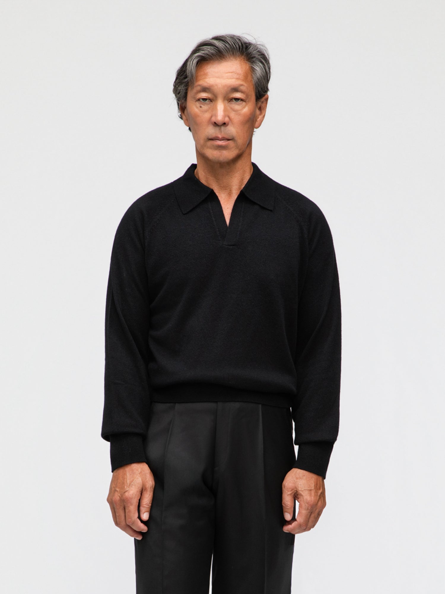 Black Merino Wool Cashmere Polo - Grand Le Mar