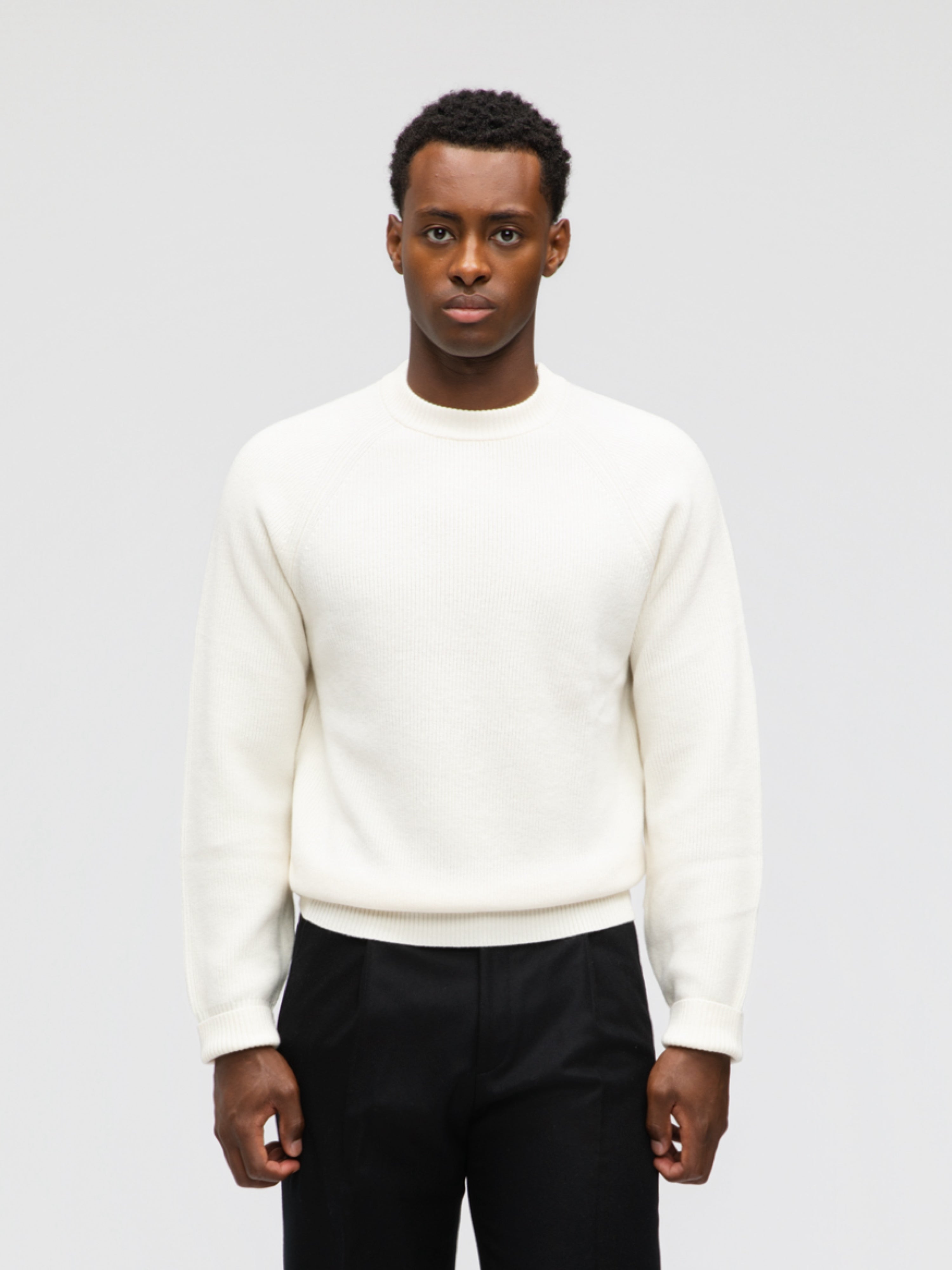 Ivory Merino Wool Cashmere Raglan Crewneck