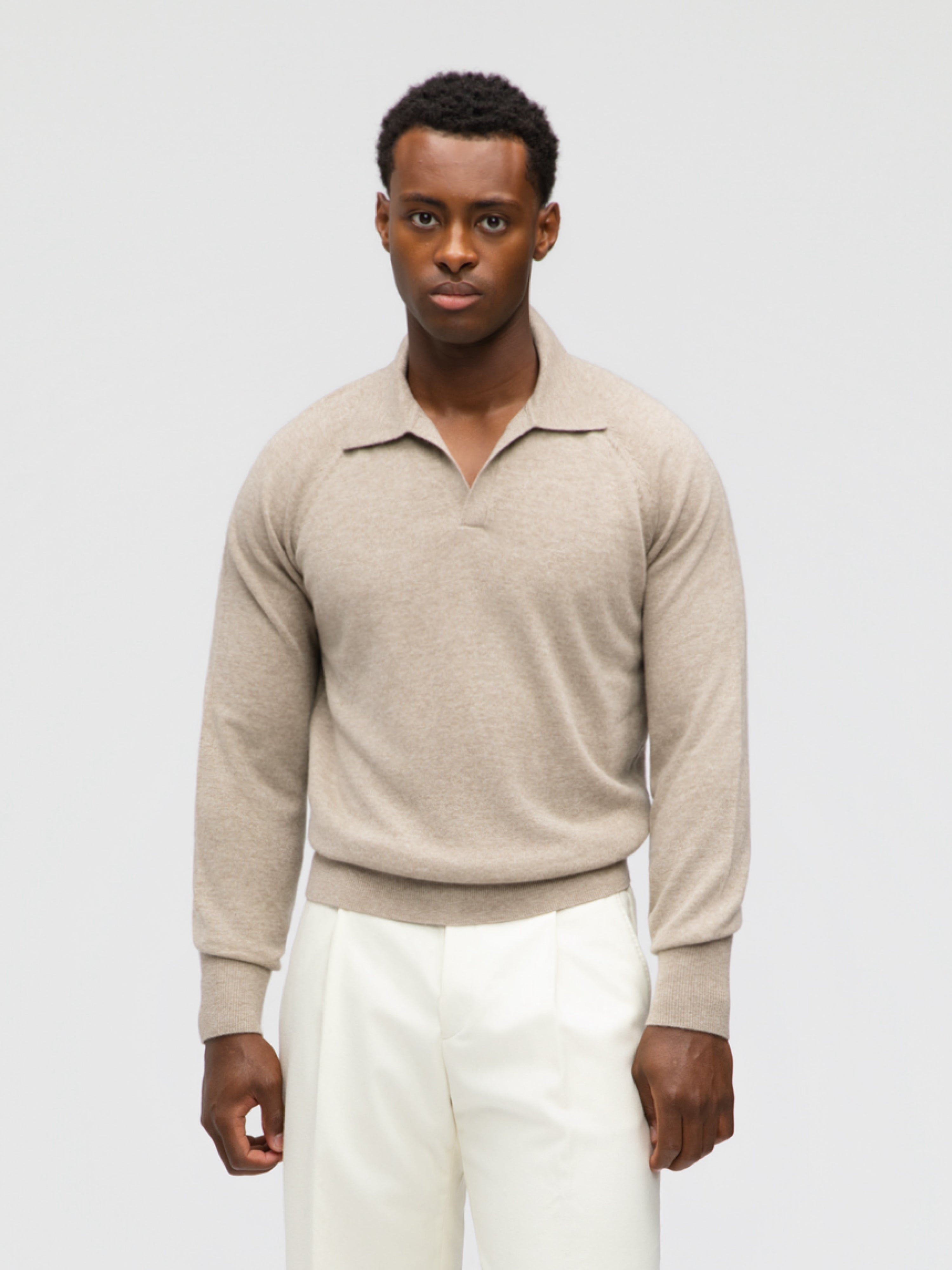Taupe Merino Wool Cashmere Polo - Grand Le Mar