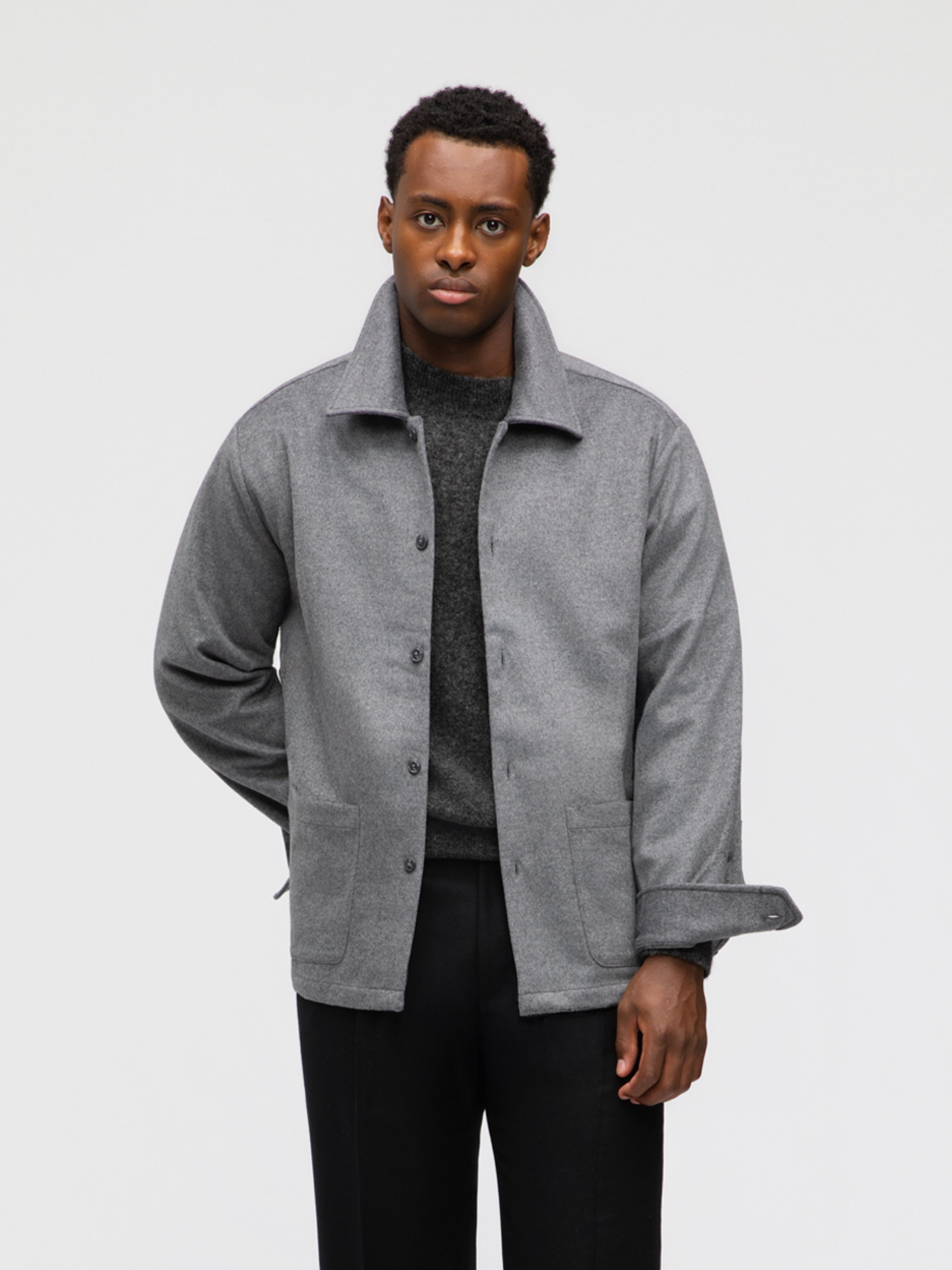 Grey Cashmere Wool Shirt Jacket - Grand Le Mar