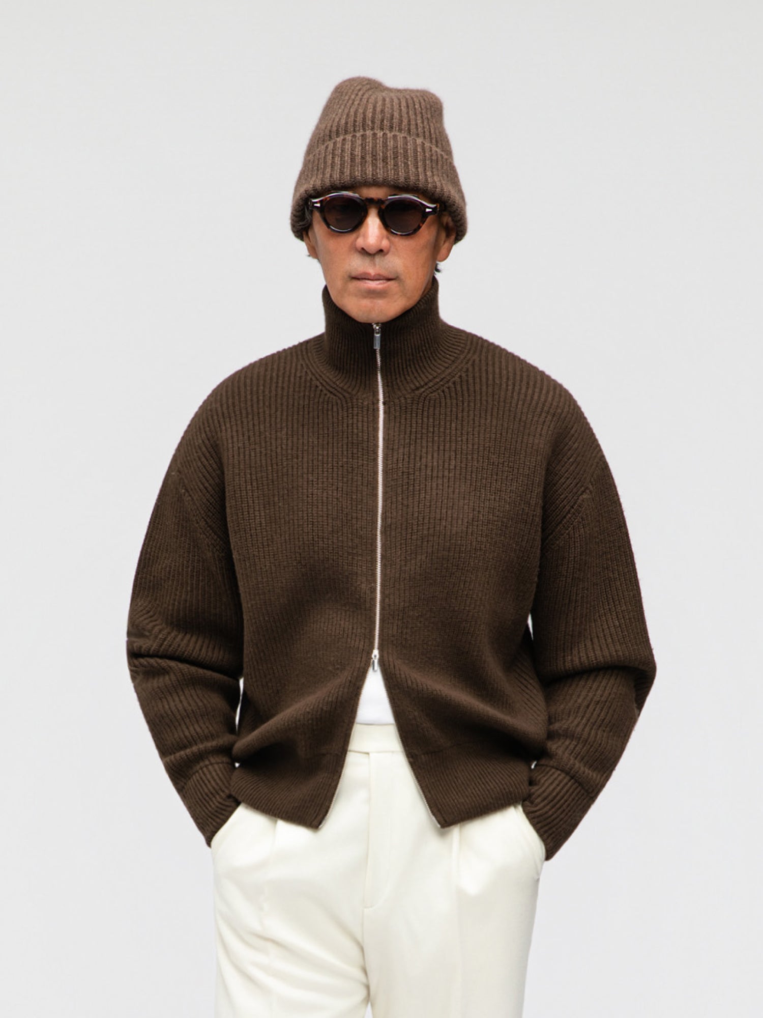 Brown Wool Full Zip - Grand Le Mar