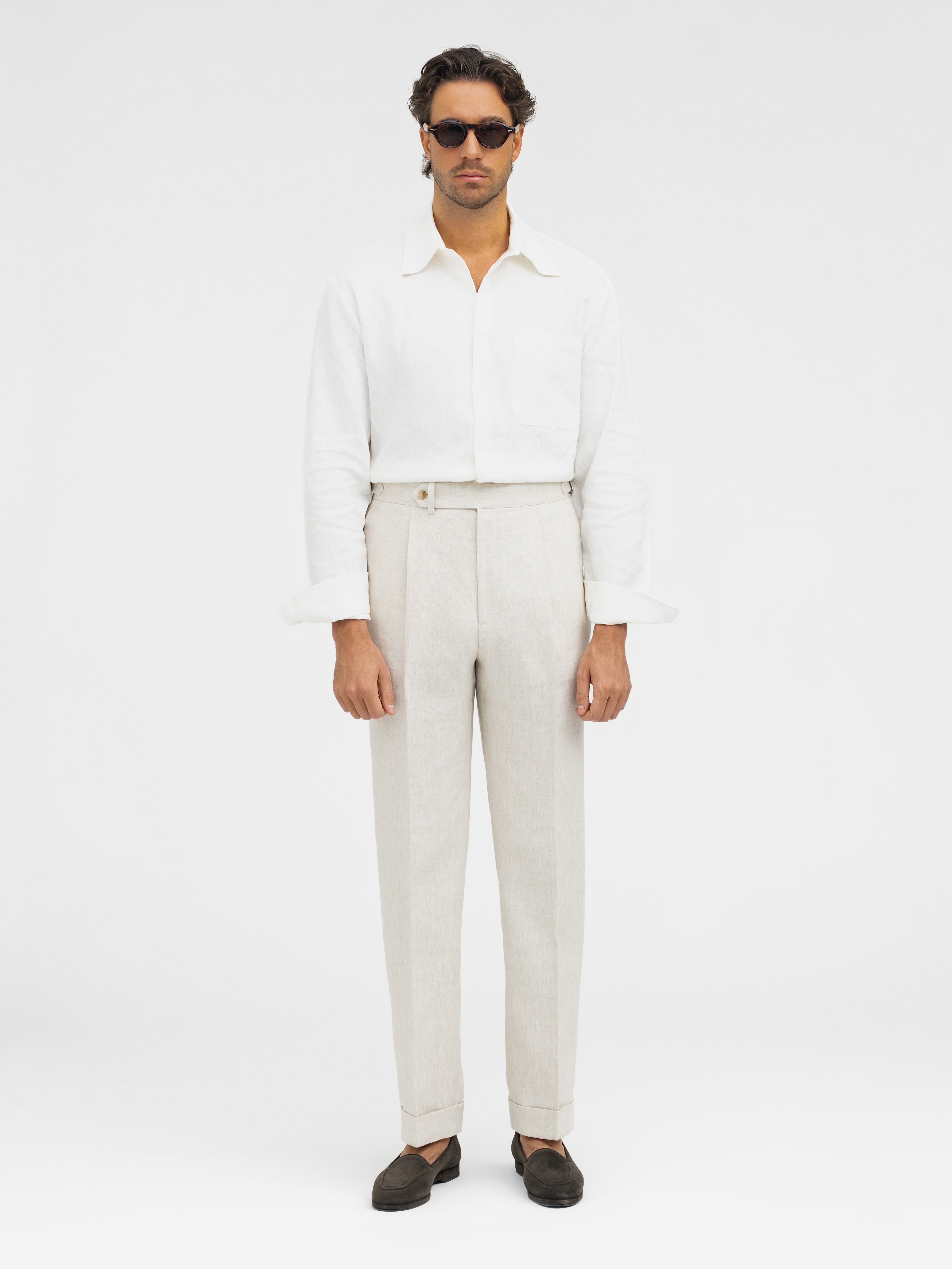 Beige Linen Trousers (Straight Fit) - Grand Le Mar