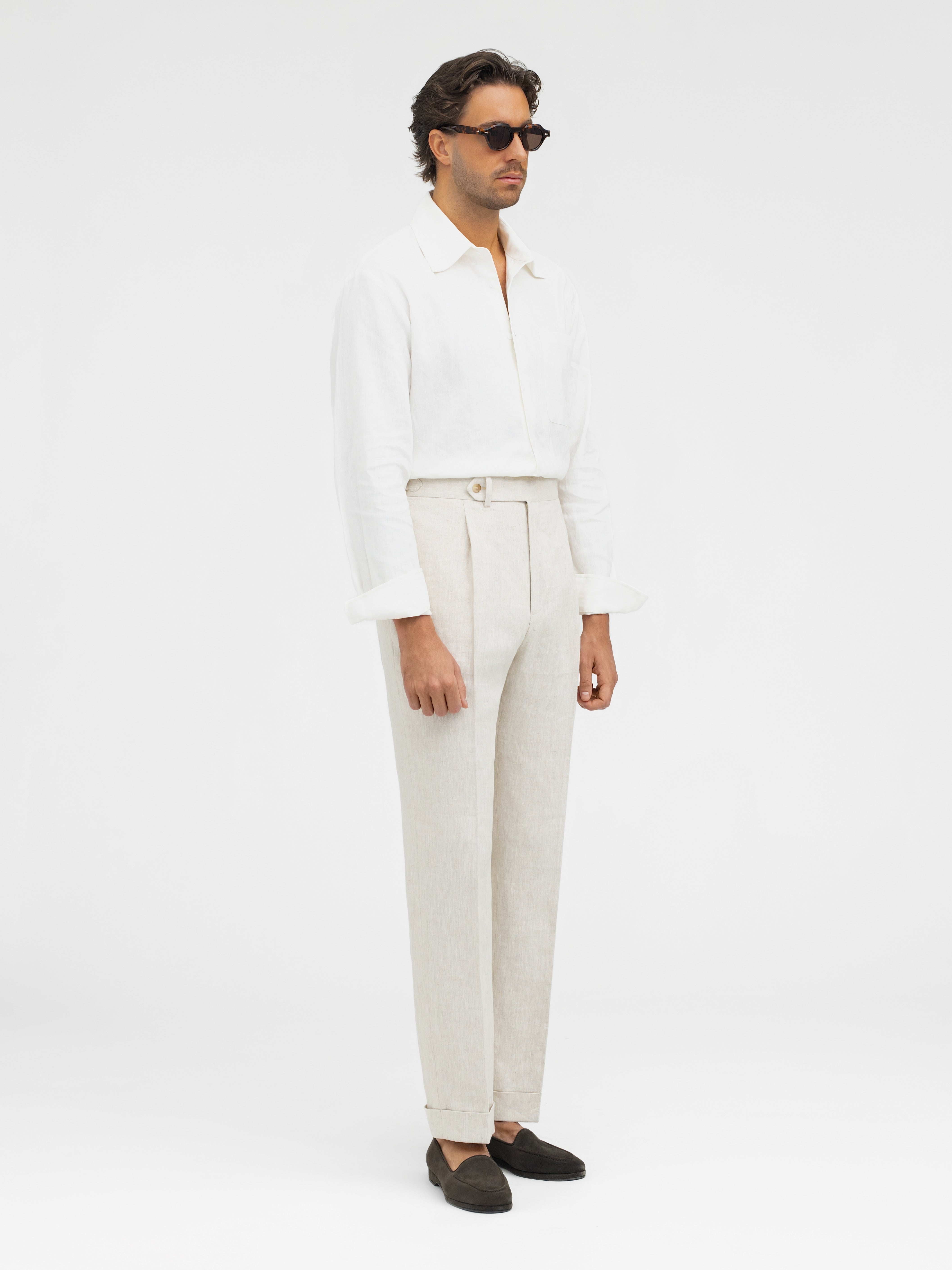 Beige Linen Trousers (Straight Fit) - Grand Le Mar