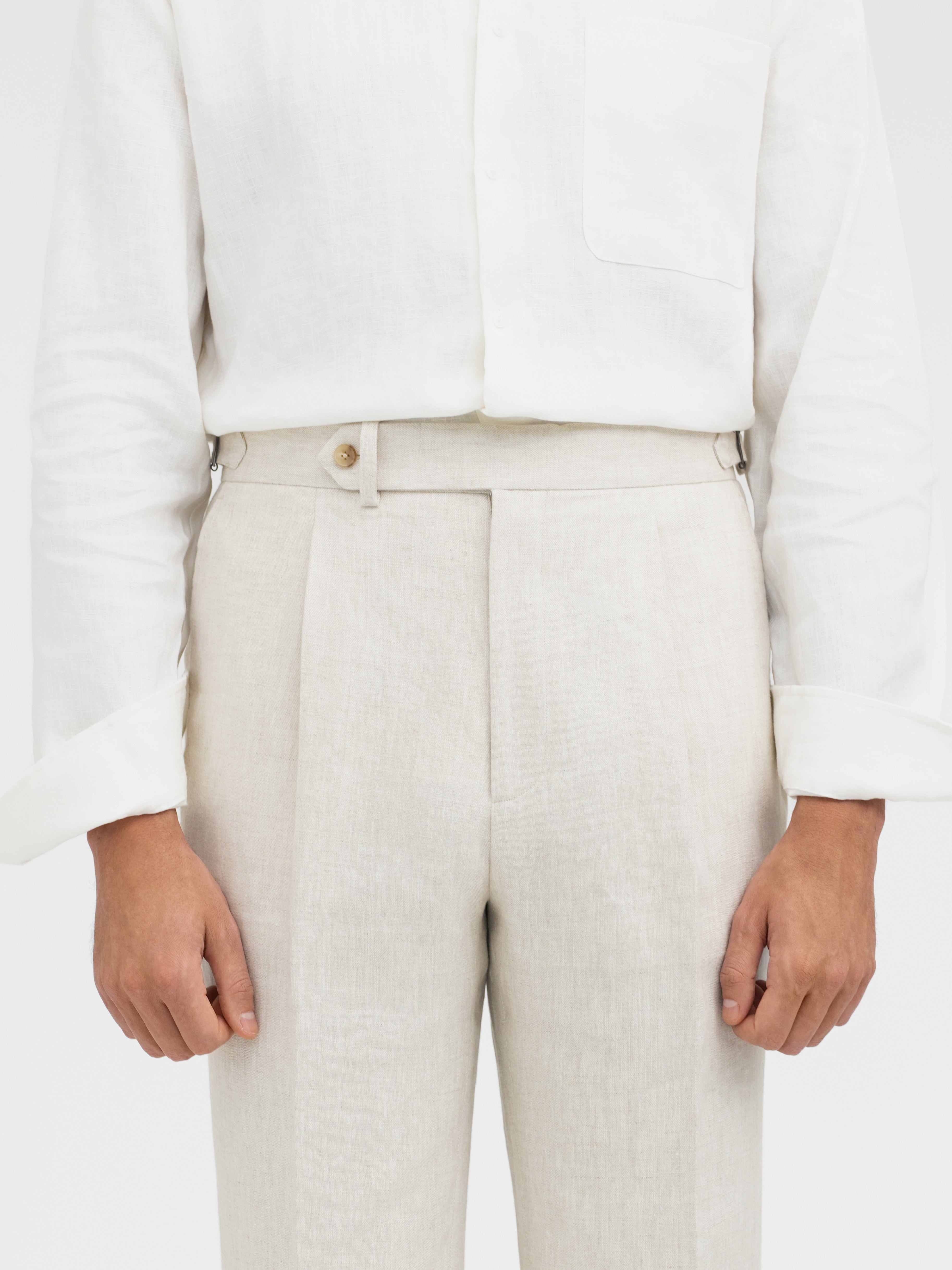 Beige Linen Trousers (Straight Fit) - Grand Le Mar