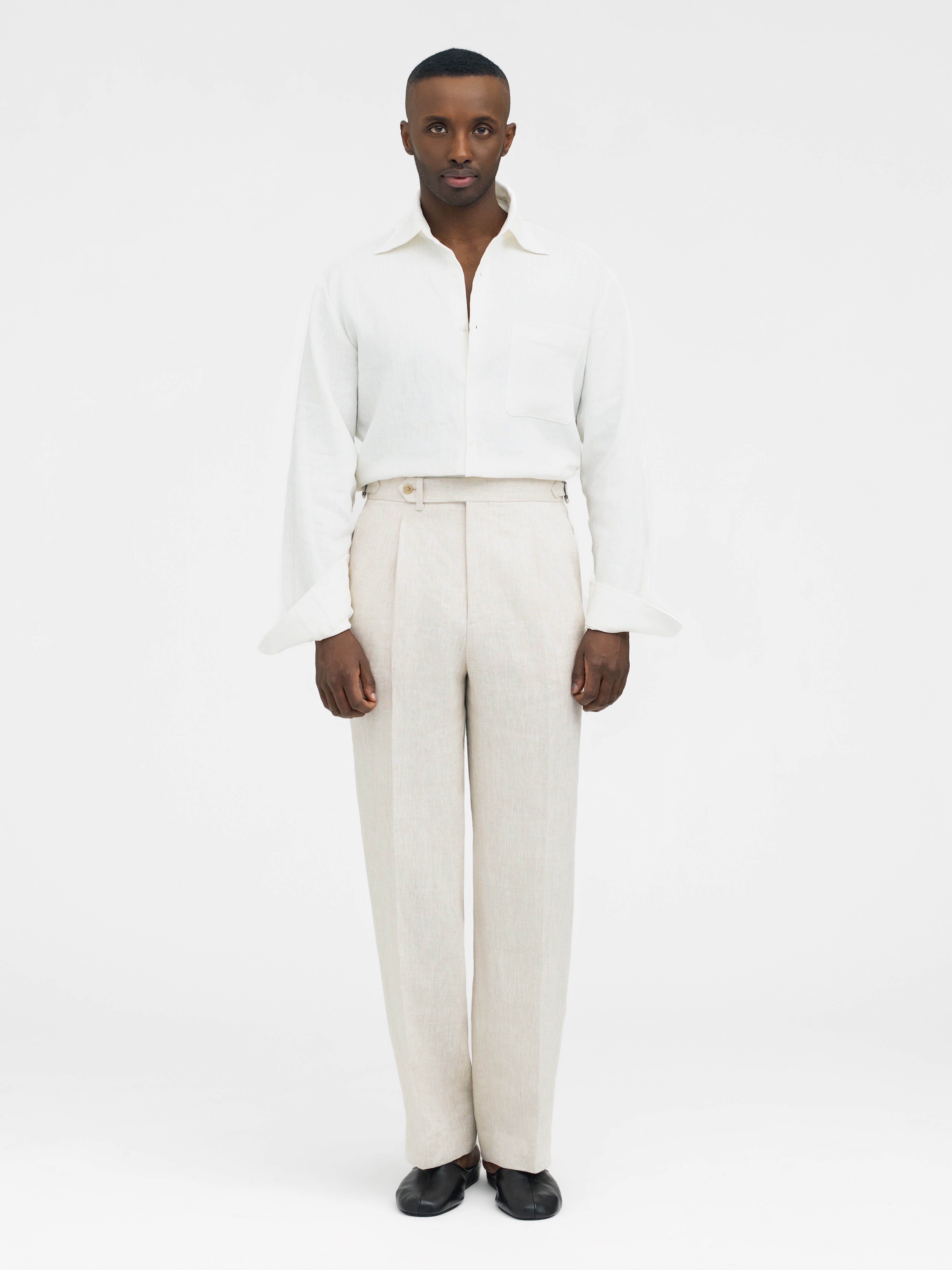 Beige Linen Trousers (Wide Fit) - Grand Le Mar
