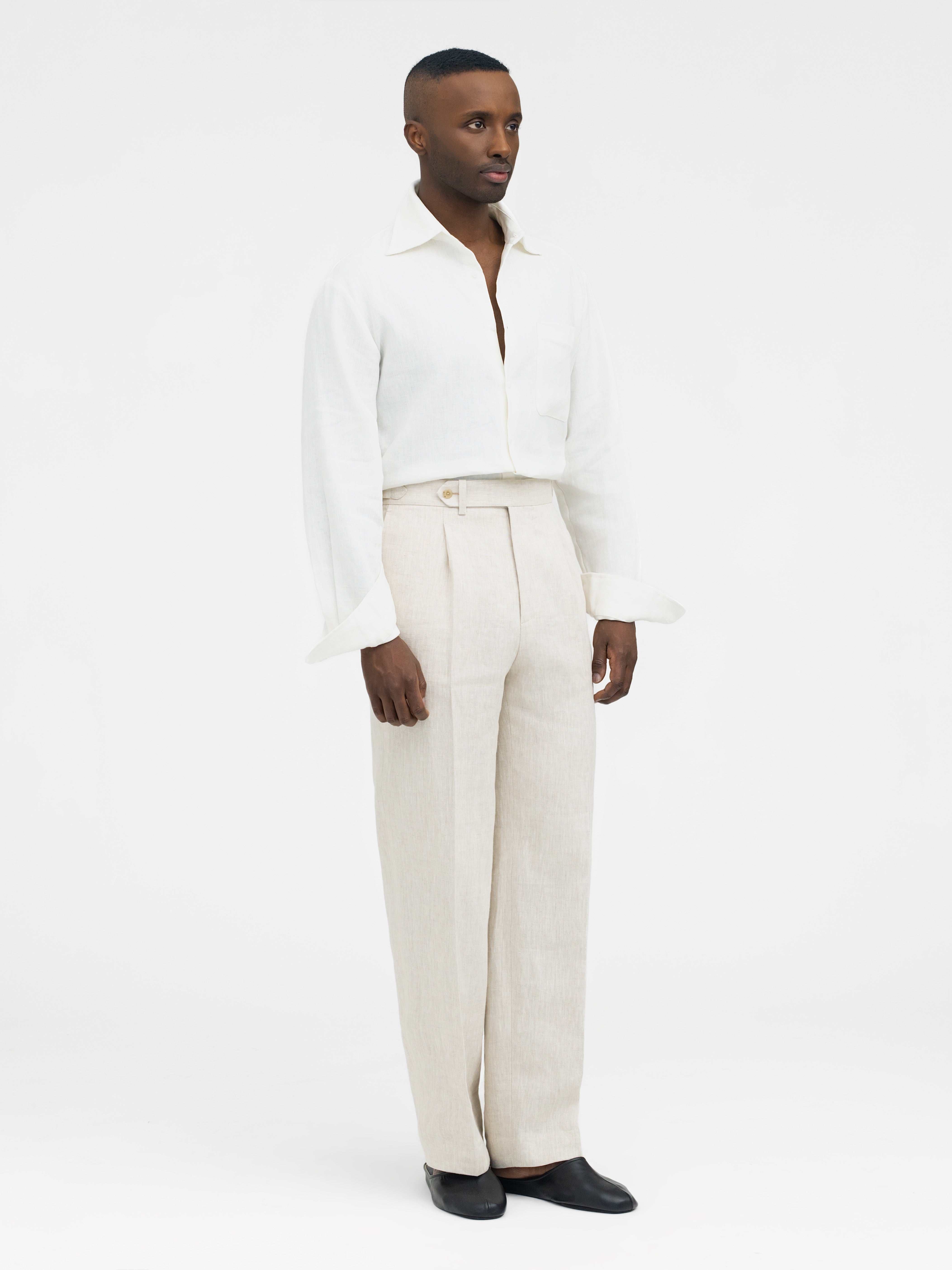 Beige Linen Trousers (Wide Fit) - Grand Le Mar
