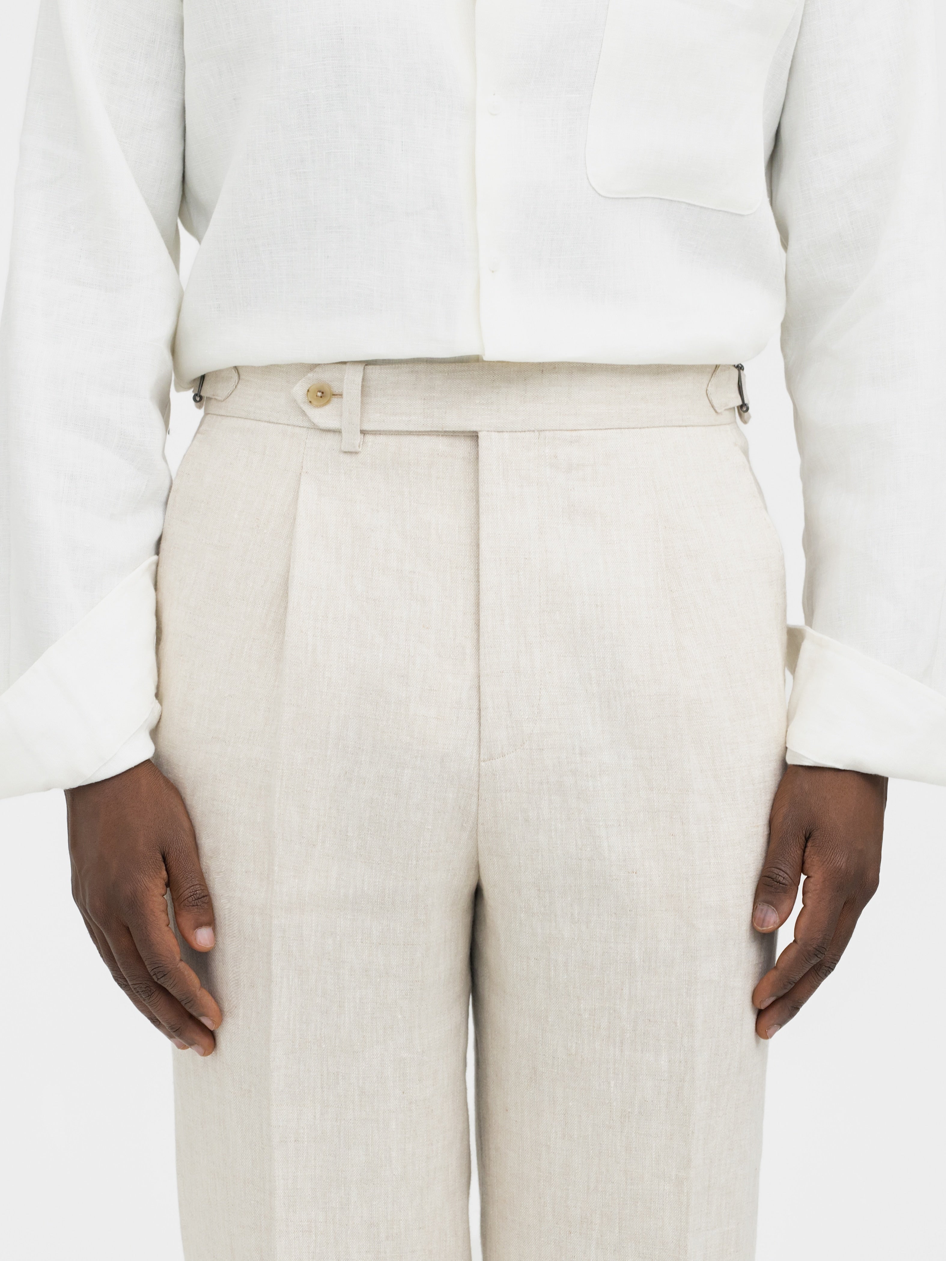 Beige Linen Trousers (Wide Fit) - Grand Le Mar