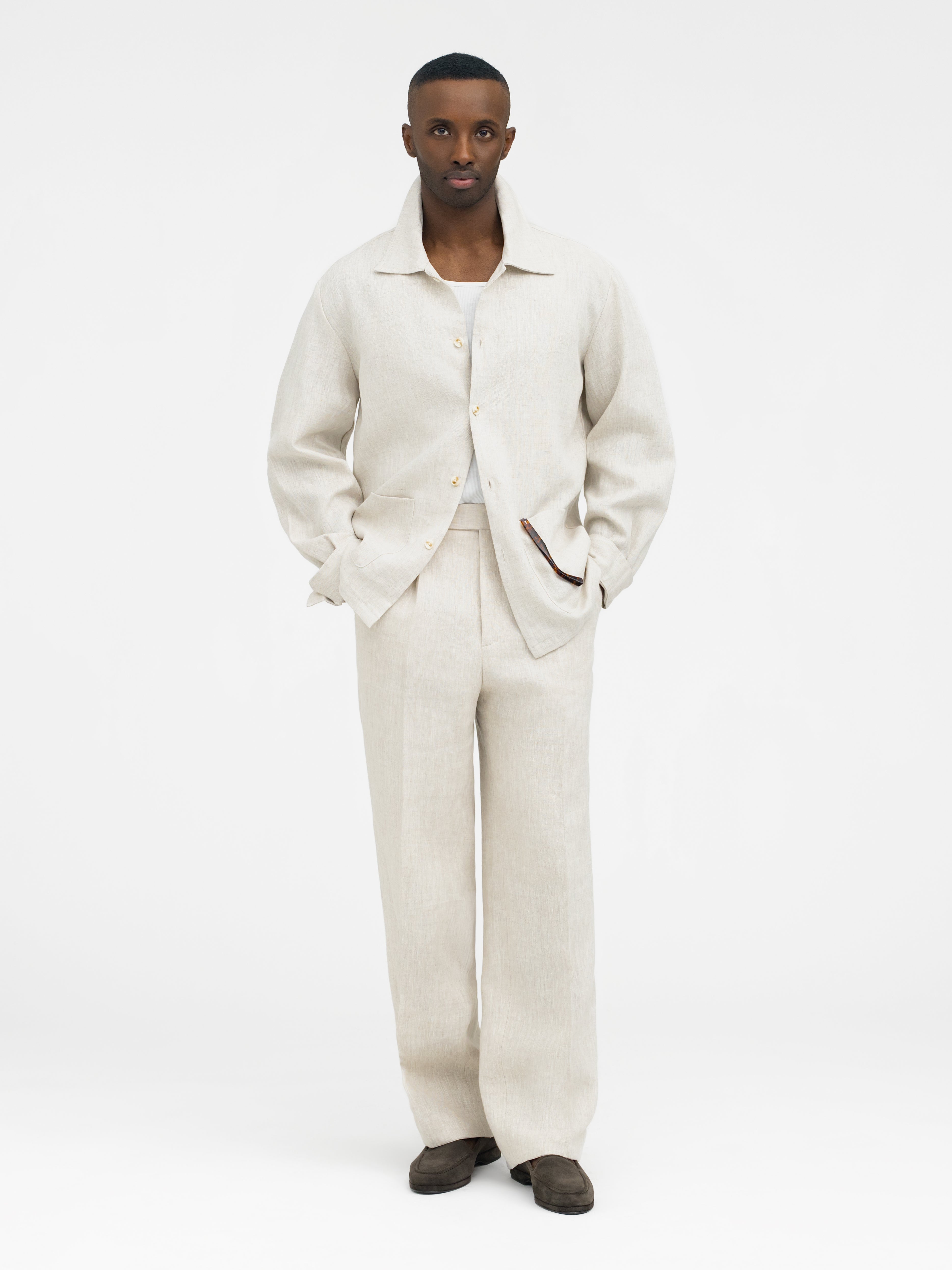 Beige Linen Shirt Jacket - Grand Le Mar