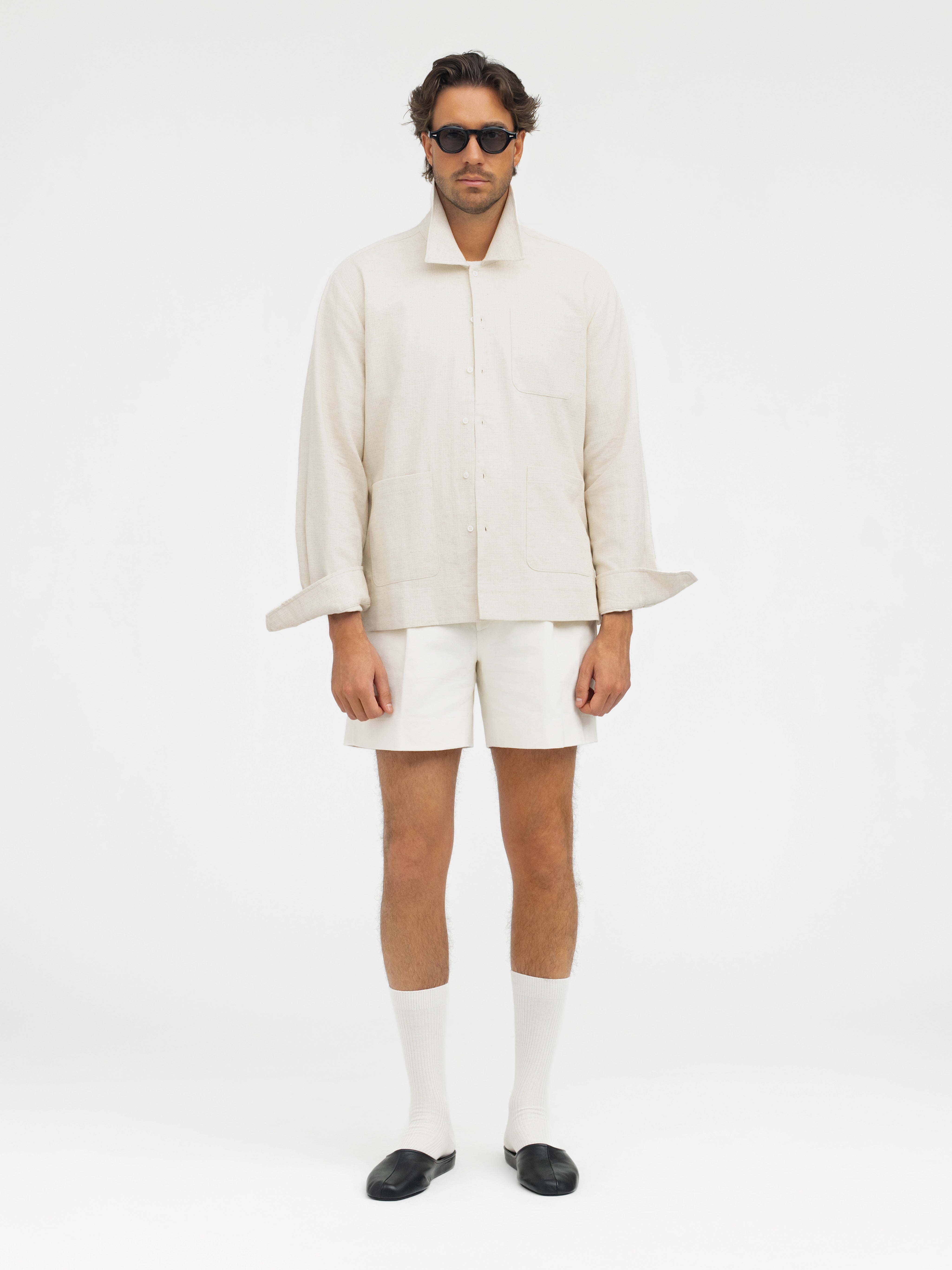Oatmeal Handspun Cotton Linen Overshirt - Grand Le Mar